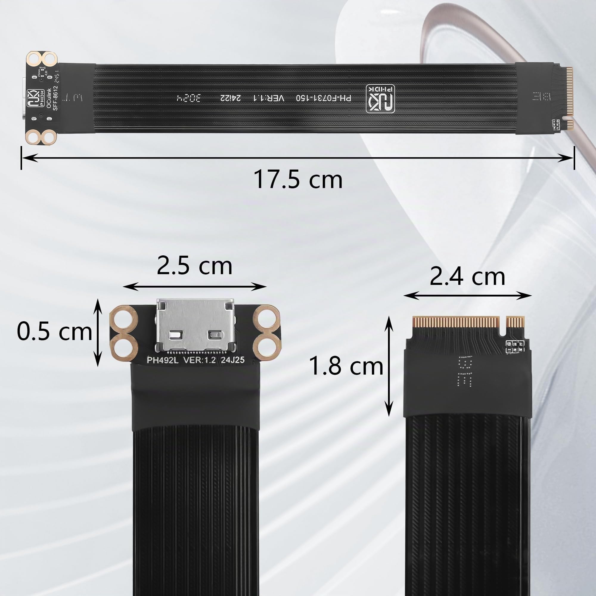 GINTOOYUN PCI-E4.0 M.2 NVME a Oculink SFF-8611/8612 Cavo adattatore M.2 M-Key 2280 NGFF a Oculink SFF-8611 SFF-8612 cavo host femmina per laptop, eGPU ecc. (17,5 cm)