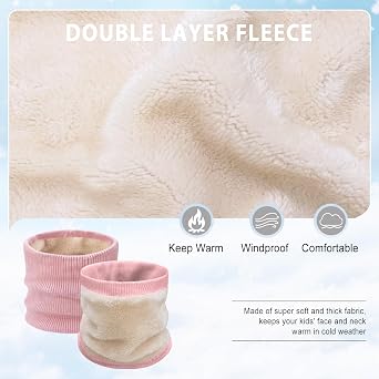 Kids Ski Mask Neck Warmer Winter Neck Gaiter Boys Girls Warm Thermal Fleece Lined Knitted Scarf for Cold Weather