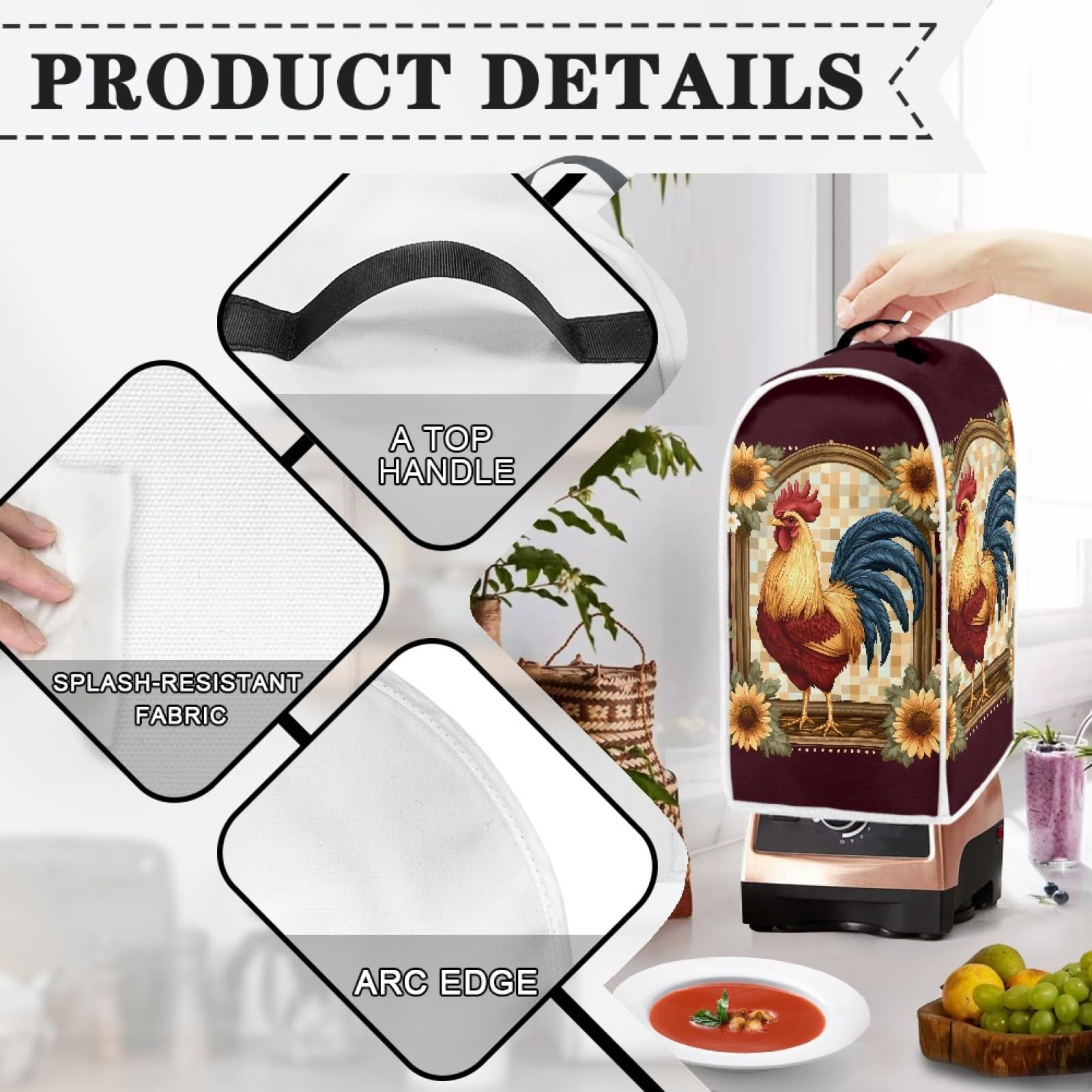 Psesaysky Sunflower Rooster Blender Cover Fingerprint-Proof Dust-Proof Protection For Appliances Kitchen Appliance Case Fit For Most Standard Blenders Waterproof Fabric on Fridge.com - View 5