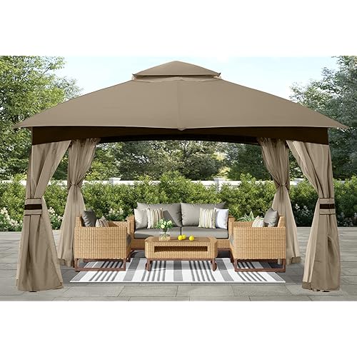Double Roof Outdoor Gazebo - ABCCANOPY 10x10 Patio Gazebo with Mosquito Netting, Outdoor Canopies for Shade and Rain for Lawn, Garden, Backyard & Deck (Khaki)