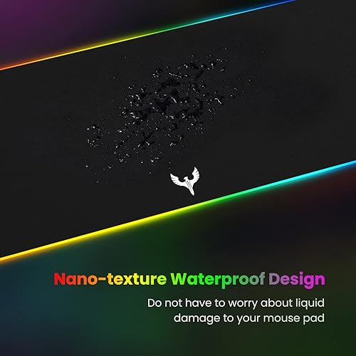 Miniatura 4 de BladeHawks Alfombrilla de mouse RGB extra grande para juegos, 14 modos de luz, alfombrilla de mouse LED suave extendida, base de goma