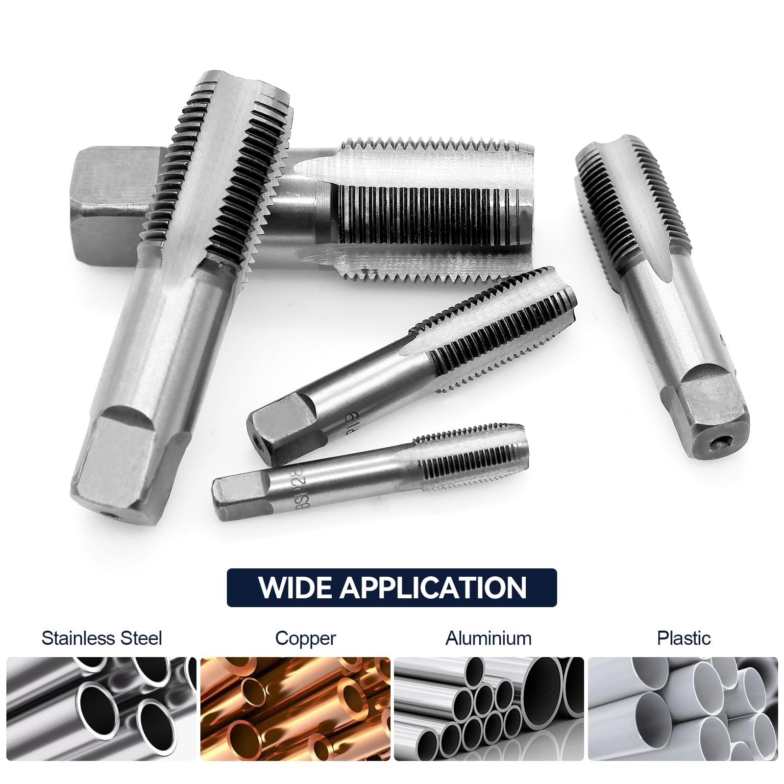 Set di 5 trapani per filettatura tubi BSP: 6,3 mm, 12,7 mm, 9,5 mm, 12,7 mm, 19 mm. Set di trapani per filettatura professionale per riparazioni, con scatola