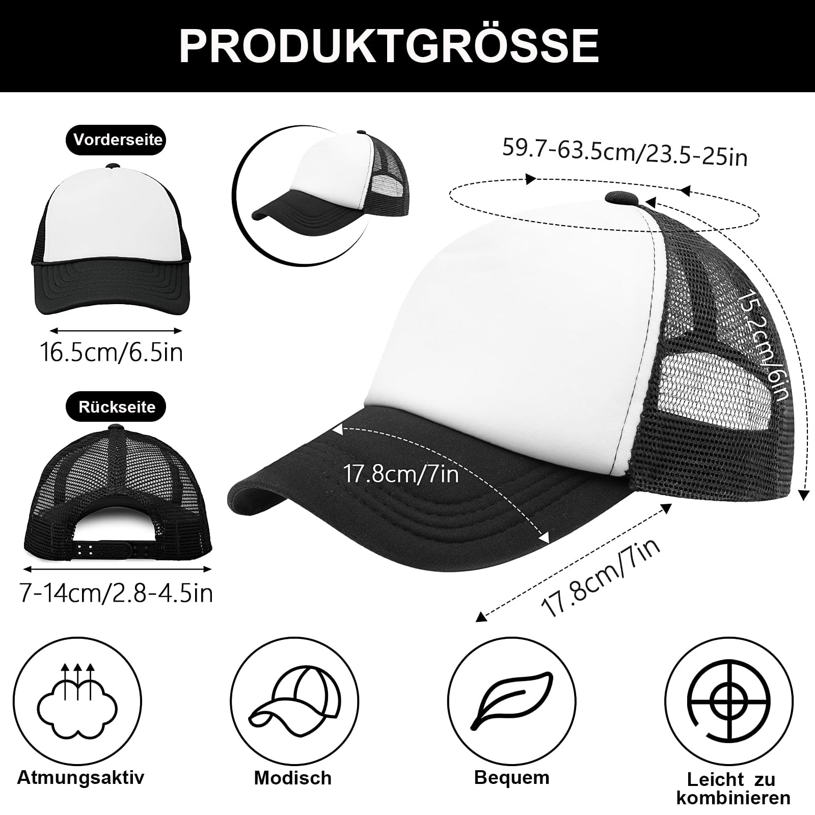 24 berretti vuoti da camionista con stampa a sublimazione, comodi cappelli da baseball in rete, per sublimazione, confezione grande per uomini e donne, colore nero