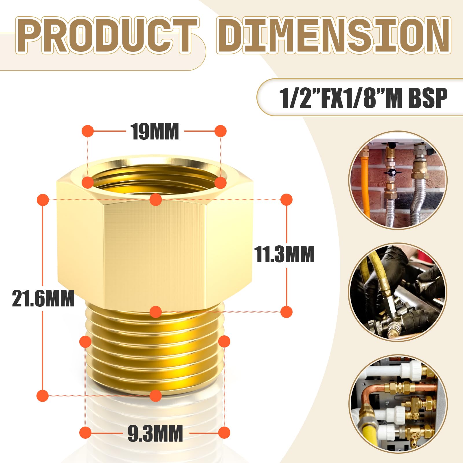 Bwintech 2 Uds 1/2 "hembra a 1/8" macho BSP rosca latón buje hexagonal conector reductor para conversión de conexión de tubería — view 2