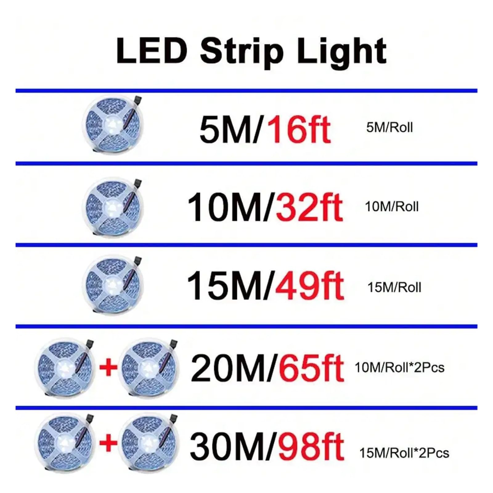 12V 5050 RGB LED Strip 5-30M WiFi inteligente Alexa Music Sync decoración colorida cinta de luz de neón(Waterproof,WIFI 24KEY_65.6FT-787.4INCH-20M)