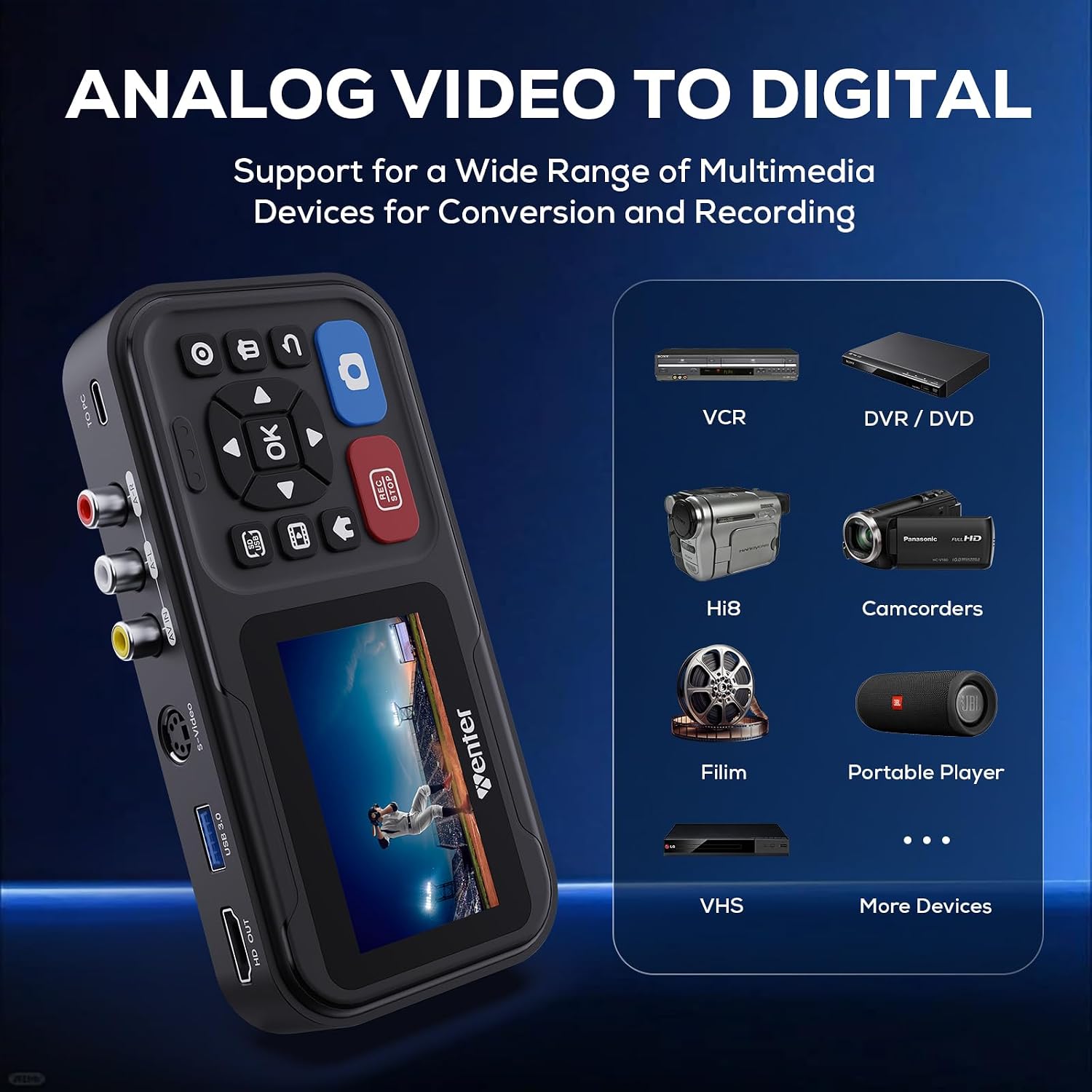 WENTER VHS to Digital Converter, HD Video to Digital Converter Capture Recorder, Compatible with VHS, VCR, DVR, DVD, Hi8, Mini DV, Gaming Consoles (VCR/VHS/DVD Player/Camcorder Required)