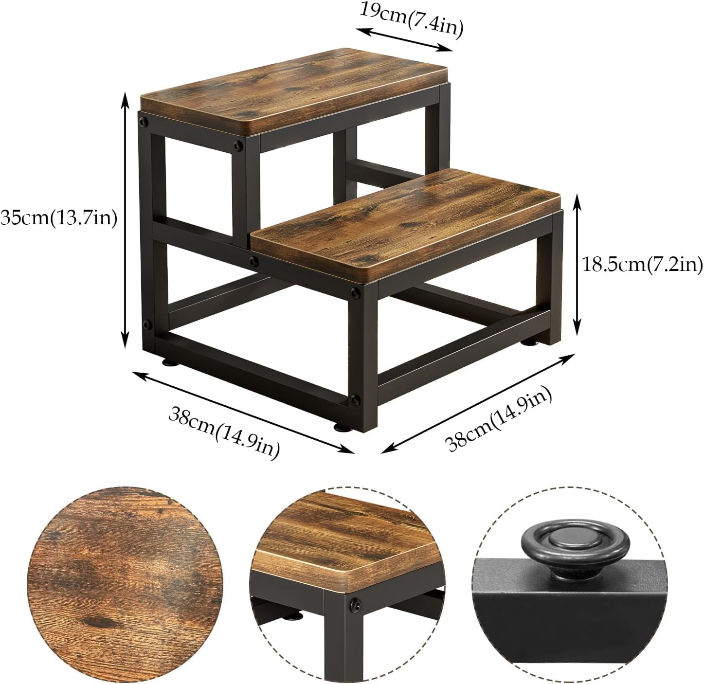 Marche Pied en Bois, Petit Tabouret Bas, Marche Pied Enfant sécurisé, marchepied Bois antidérapant, escabeau Enfant pour Salle de Bain, Chambre et Balcon, Pratique et Stable, 2 Niveaux