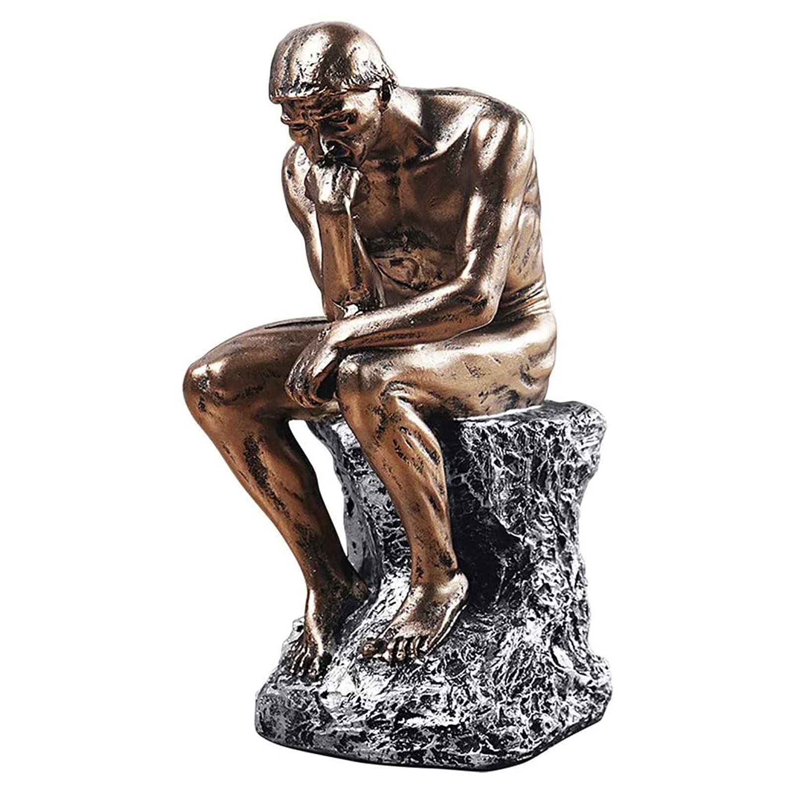 Pensatore Resina Il Pensatore Statua Collezionabili,Famoso L'uomo Pensando Sculture,Arte Uomo Scultura Statuatta Ispiratrice Arteigianato,Per Soggiorno Casa Ufﬁcio Decoro Regalo-Dorato. 14x10x25cm(6x4