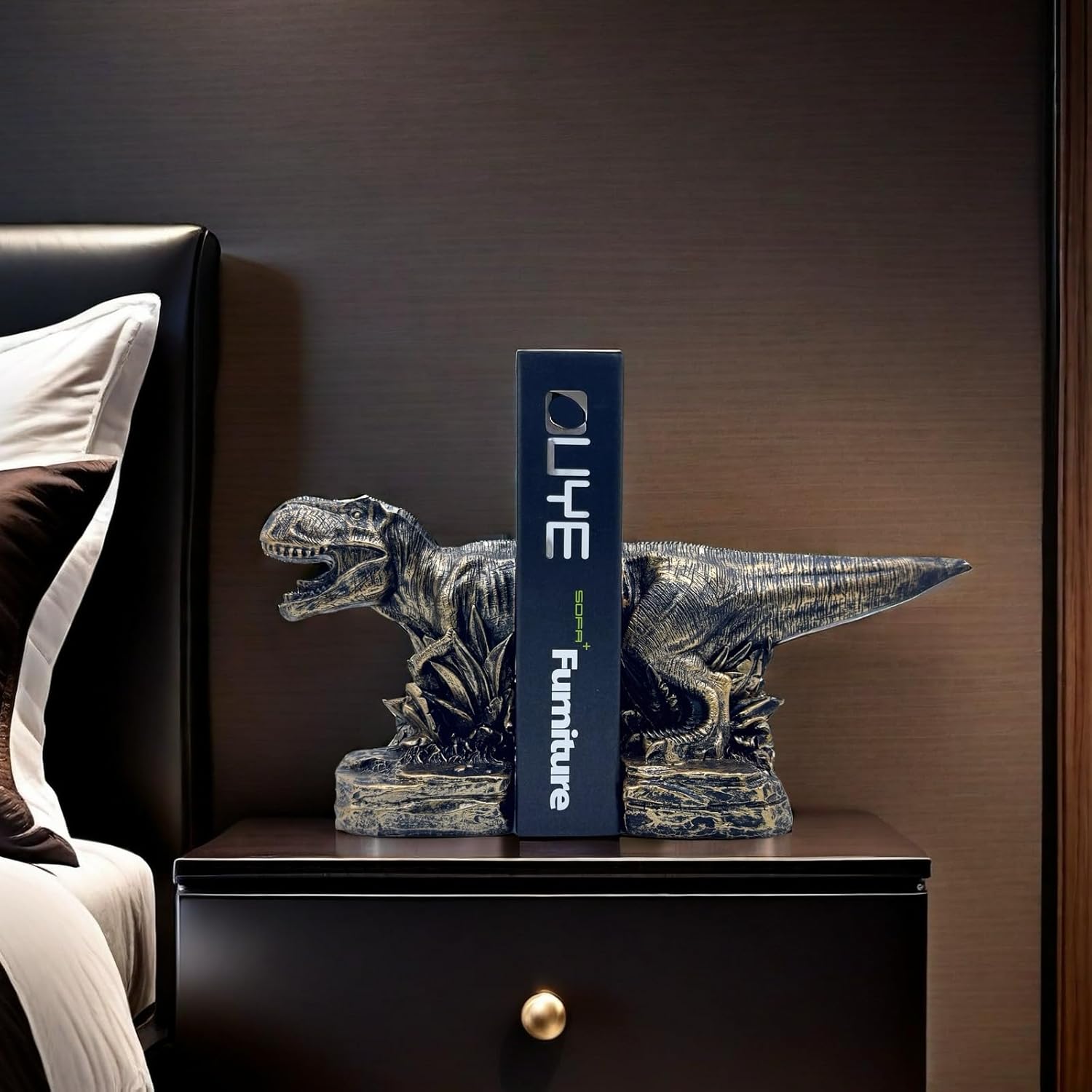 Bronze Tyrannosaurus Rex Dinosaur Bookends Home Decorative Resin Bookshelf,Paper Weights, Book Ends,Bookend Supports, Book Stoppers, Set of 2