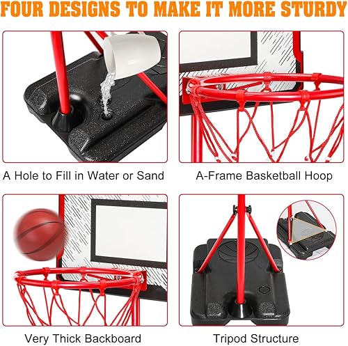 Vista 4 de Meland Aro de baloncesto para niños, altura ajustable de 2.9 a 6.2 pies para niños, juguetes para interiores y exteriores, patio trasero