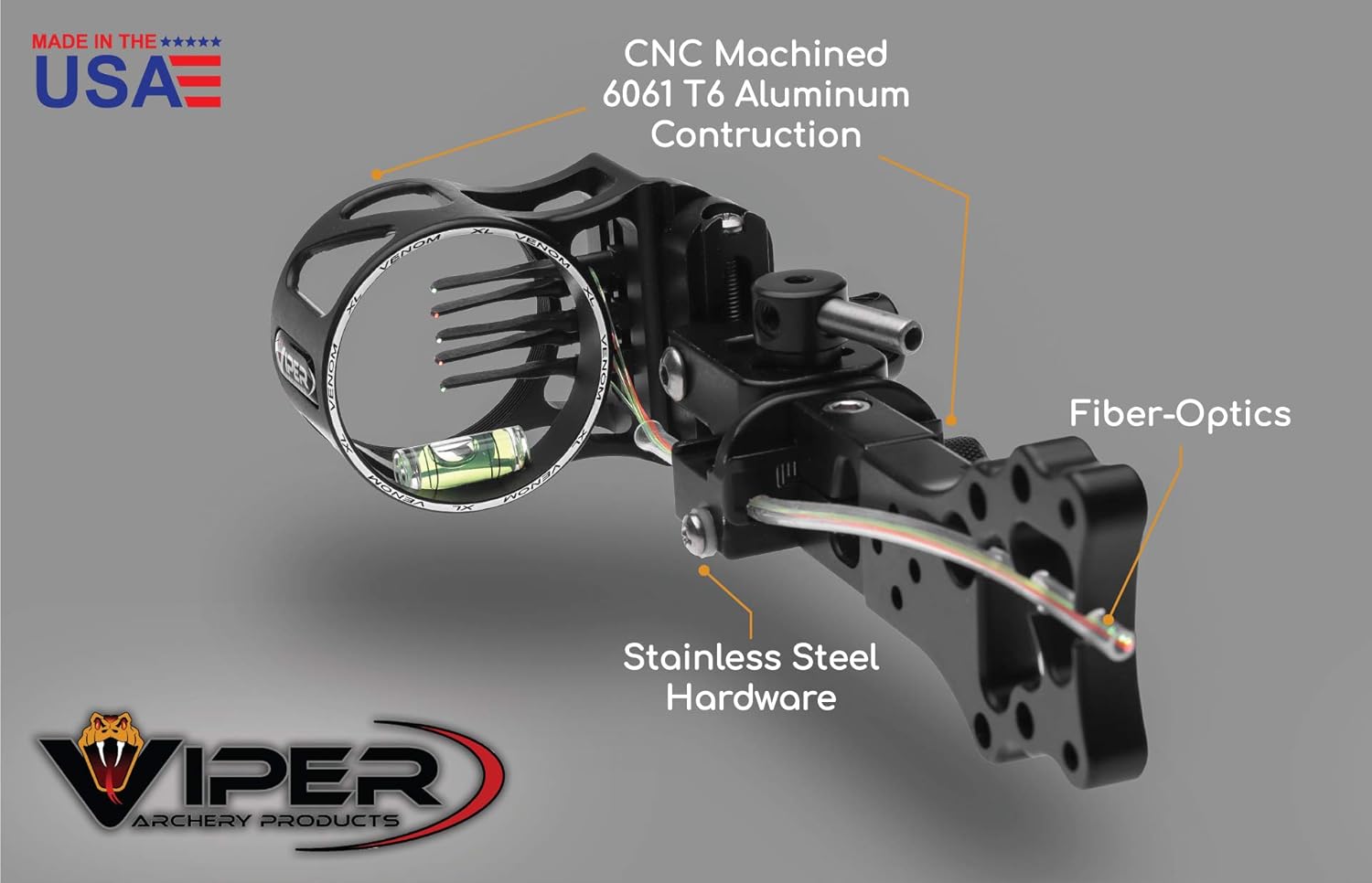 Viper Archery Venom Fixed Plate Microtune 5 Pin Compound Bow Pro Sight -- Pin Size .019 - MADE IN USA