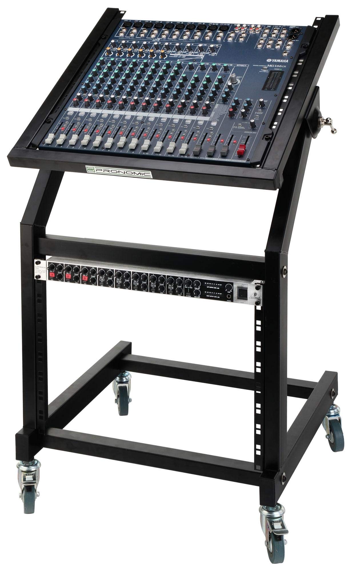 Pronomic MXS-600 carrello rack mobile con 21 unità di altezza e ruote (carrello per apparecchi 19", 12+9HE, telaio inclinabile) Nero