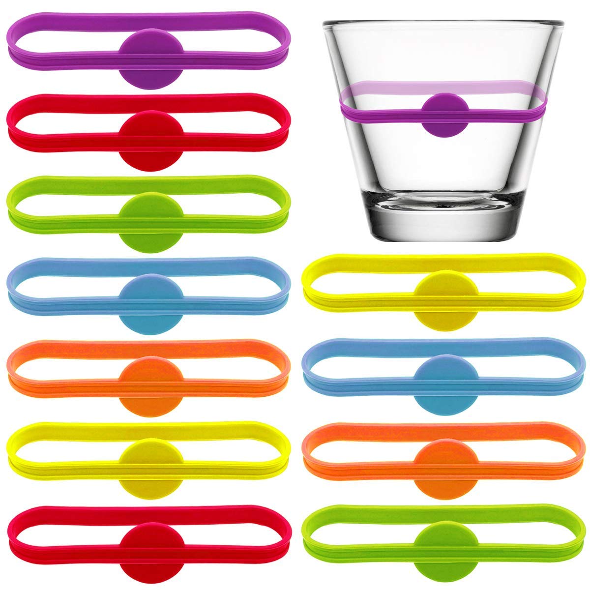 Bkrdty Silicone Drinks Markers 12 piececs Beer Glass Cup Markers Colorful Reusable Beer Glass Cup Tag Markers for Home Bar Cocktail Party Decorations
