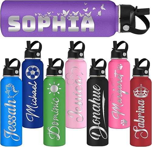 Miniatura 1 de GBVllexuii Botellas de agua personalizadas de acero inoxidable con tapa de pajilla, botella de agua deportiva aislada de 32 onzas con nombre grabado
