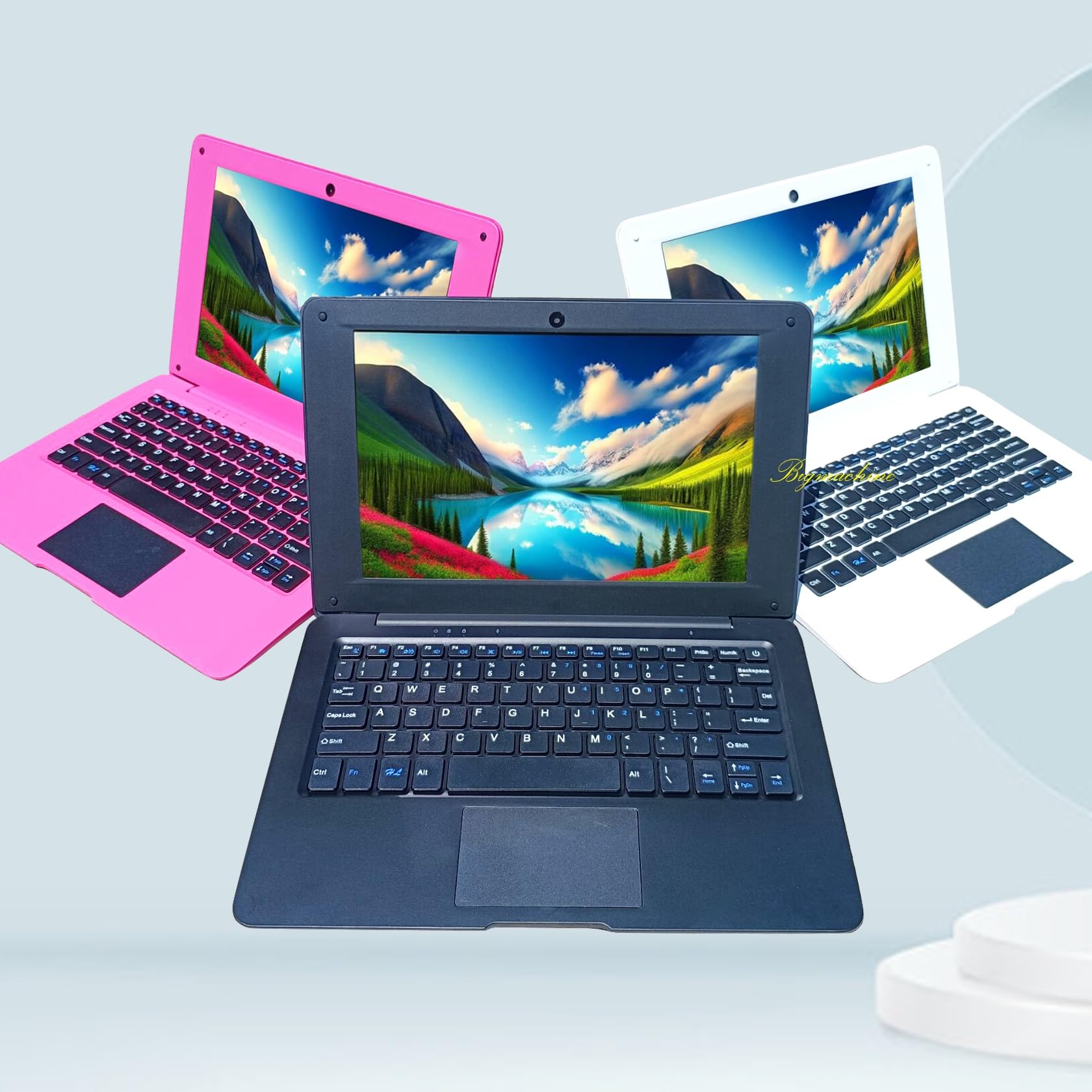 Bigmachine Laptop Computer Mini 10 Zoll Quad Core Powered by Android 12 Netbook 64GB Kleiner mit WiFi Webcam Bluetooth, Lademaus enthalten geeignet für Kinder und Studenten 4 Farboptionen (Schwarz)