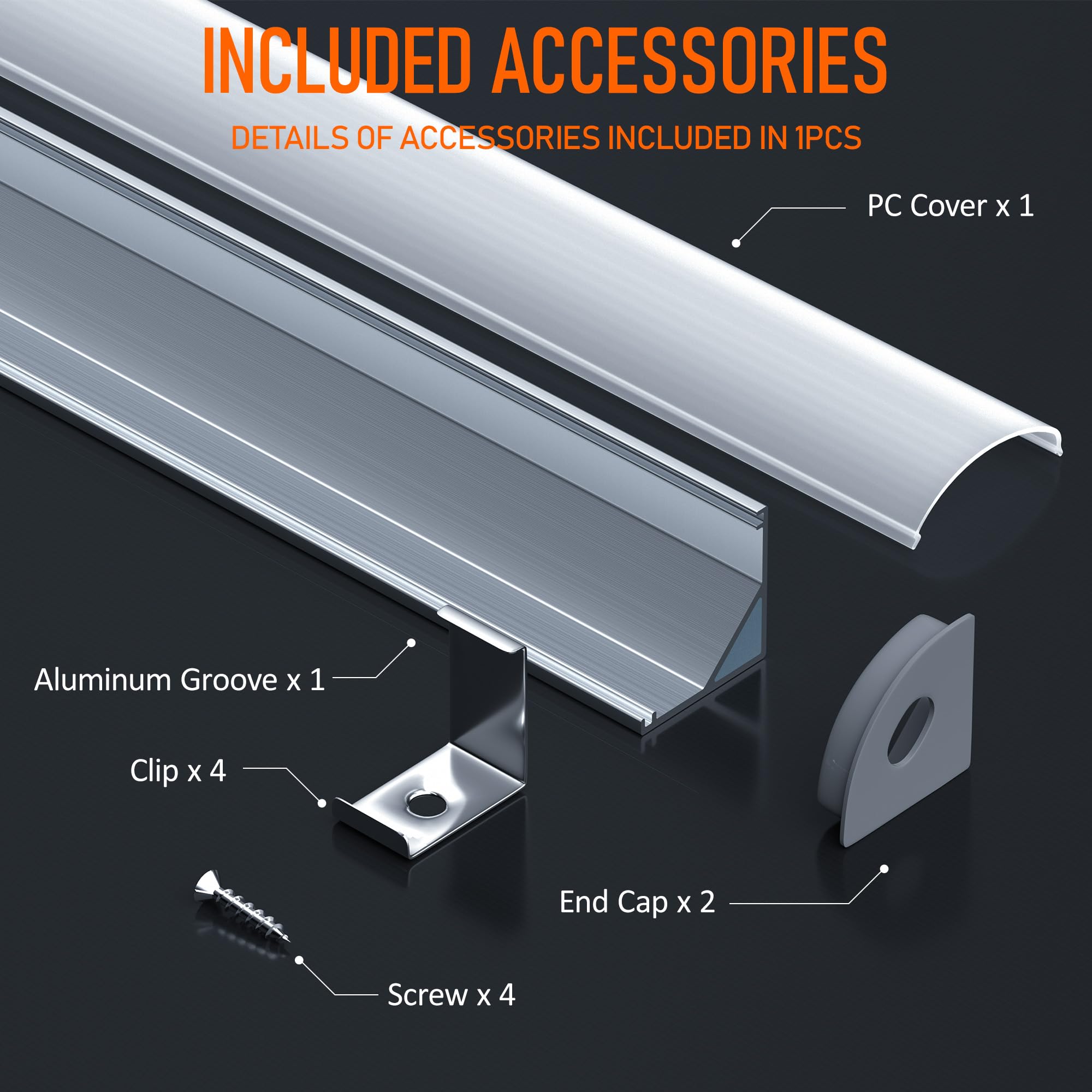 Profil aluminiowy LED, 2 m x 30 mm, profil aluminiowy do taśm LED/taśm, profil narożny 45 stopni, kanał, dyfuzor z mleczną białą pokrywą, zaślepki, klipsy montażowe, profil L z tworzywa