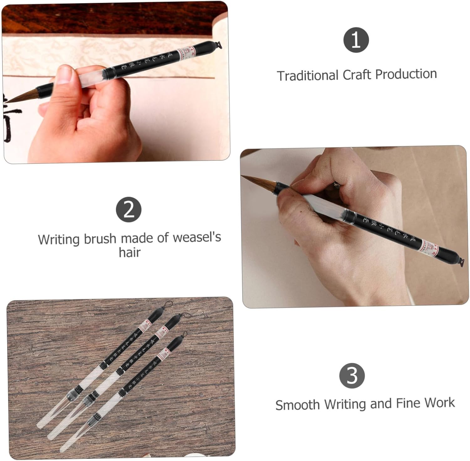 Chinese caligraphy brush, 3pcs Lang Hair Brush Regular Script Brushes Kanji Art Brushes Japanese Sumi-e Drawing Brush Student Calligraphy Pens Calligraphy Writing Brush Chinese Ink Brush Ink Brush Pen