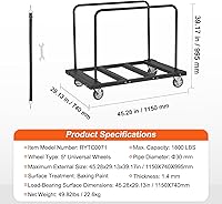 Vista 7 de VEVOR Carrito de mesa plegable, carrito de mesa resistente con ruedas giratorias de 5 pulgadas, carrito de plataforma de paneles de yeso de 1800