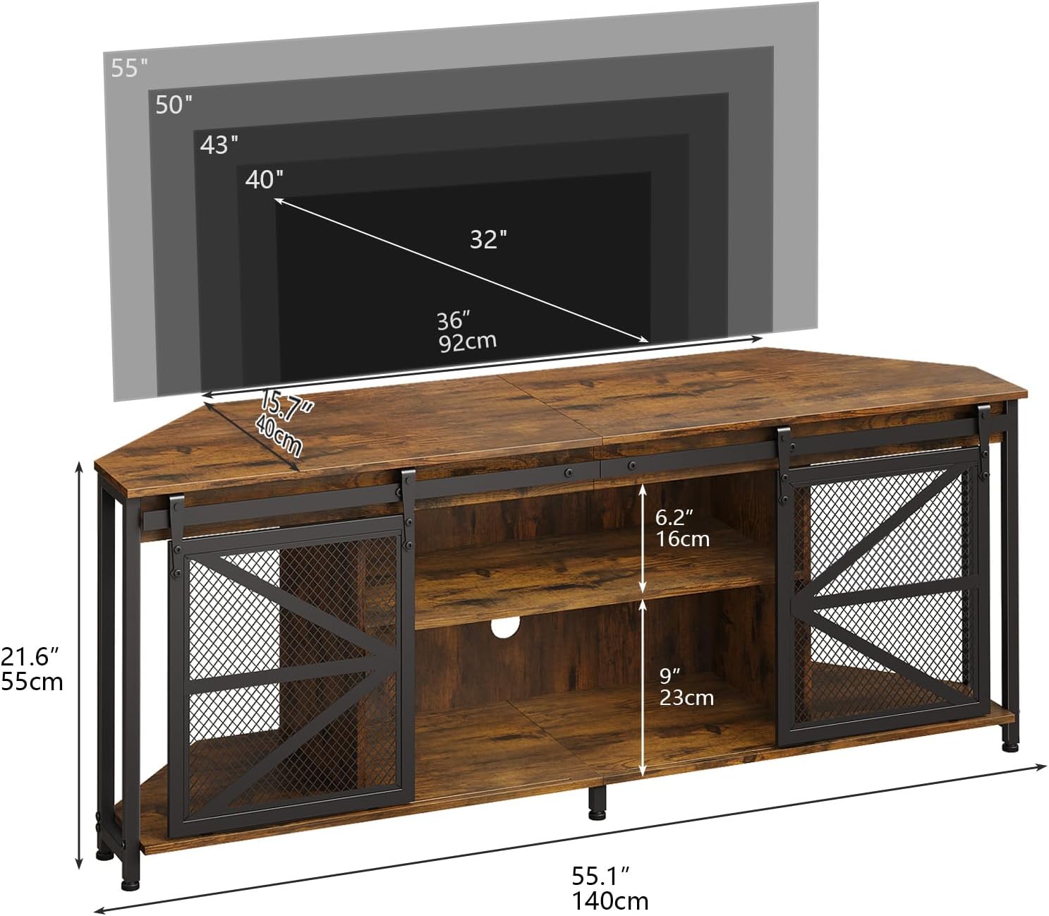 Corner TV Stand for 50 Inch TV, Rustic Entertainment Center