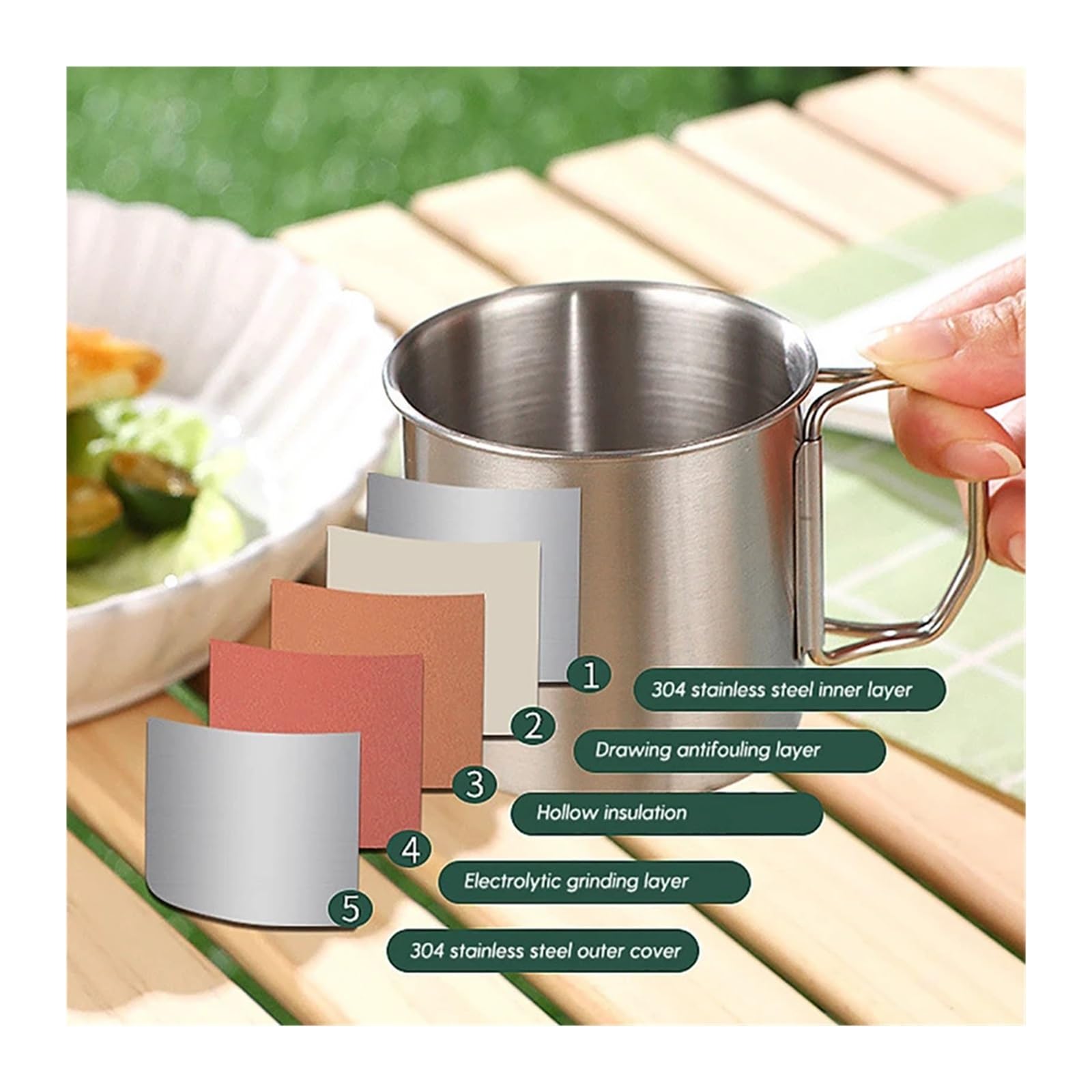 Bicchiere Acciaio Inox Pieghevole Set di tazze pieghevoli da campeggio | Set di bicchieri da picnic portatili in acciaio inossidabile 304