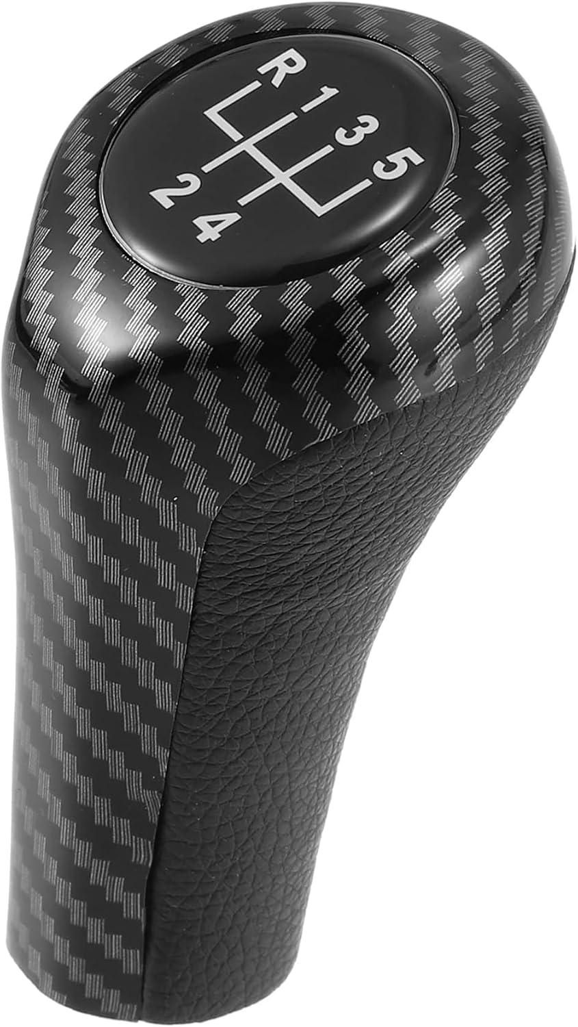 5-Speed Manual Gear Shift Knob with Carbon Fiber Pattern Compatible with BMW E46 E90 E60 E39 E36 E84 X1 X3, Replacement for 25117566267