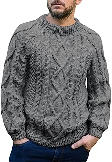 Runcati Herren Pullover Kabel Stricken Winter Rundhals Langarm Warm Pullover Einfarbige Vintage Regular Fit Strickpullover
