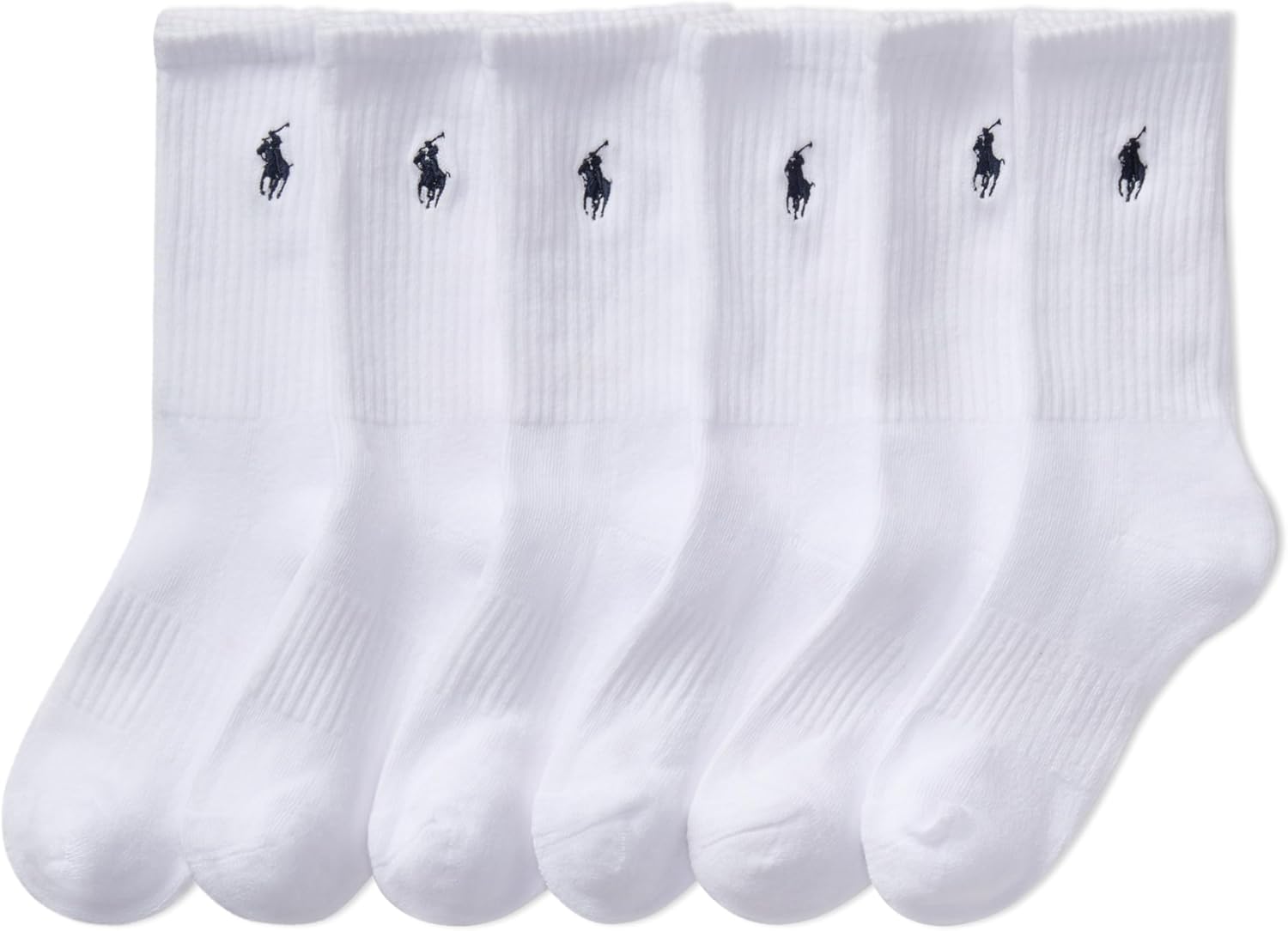 POLO RALPH LAUREN Boys' Athletic Performance Crew Socks - 6 Pair Pack - Soft Cushioned Comfort