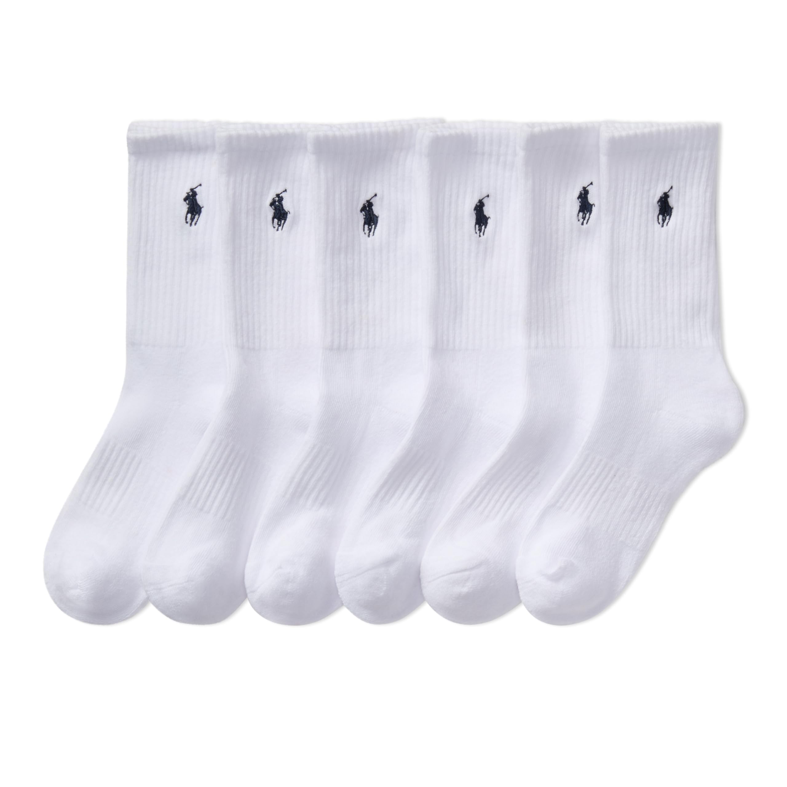 POLO RALPH LAUREN Boys' Athletic Performance Crew Socks (6-Pair) | Authentic Polo Ralph Lauren, Arch Support, Cushioned Comfort, Reinfored Heel-Toe, Stay-Up Tops, Gift for Any Occasion