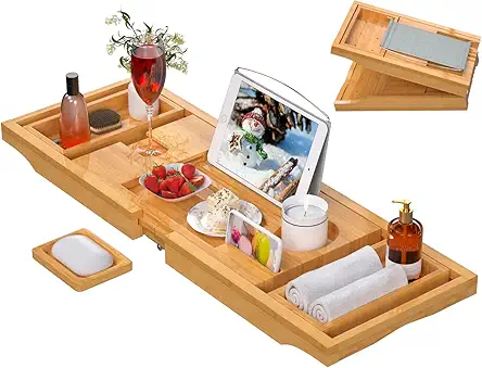 Artmalle Bathtub Caddy Tray for Tub,Foldable Bamboo Bath...