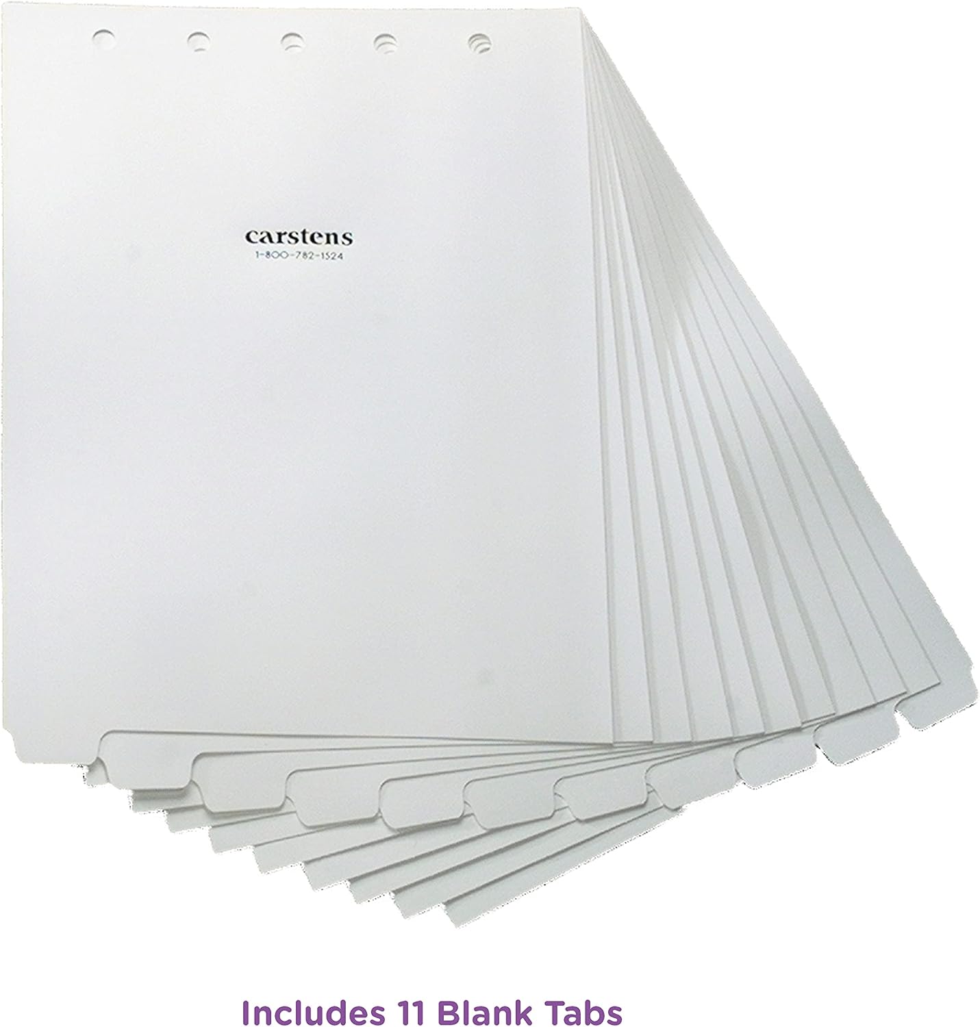 Carstens Heavy Duty Plastic Dividers, 11-Tab, White, Blank, for Top-Opening Ring Binders, 1 Set
