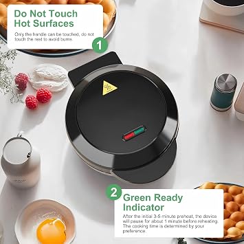 Bubble Waffle Maker- Electric Non stick Hong Kong Egg Style Design, 7 Round Waffler Iron Griddle - Ready in under 5 Minutes (1000W, Black)