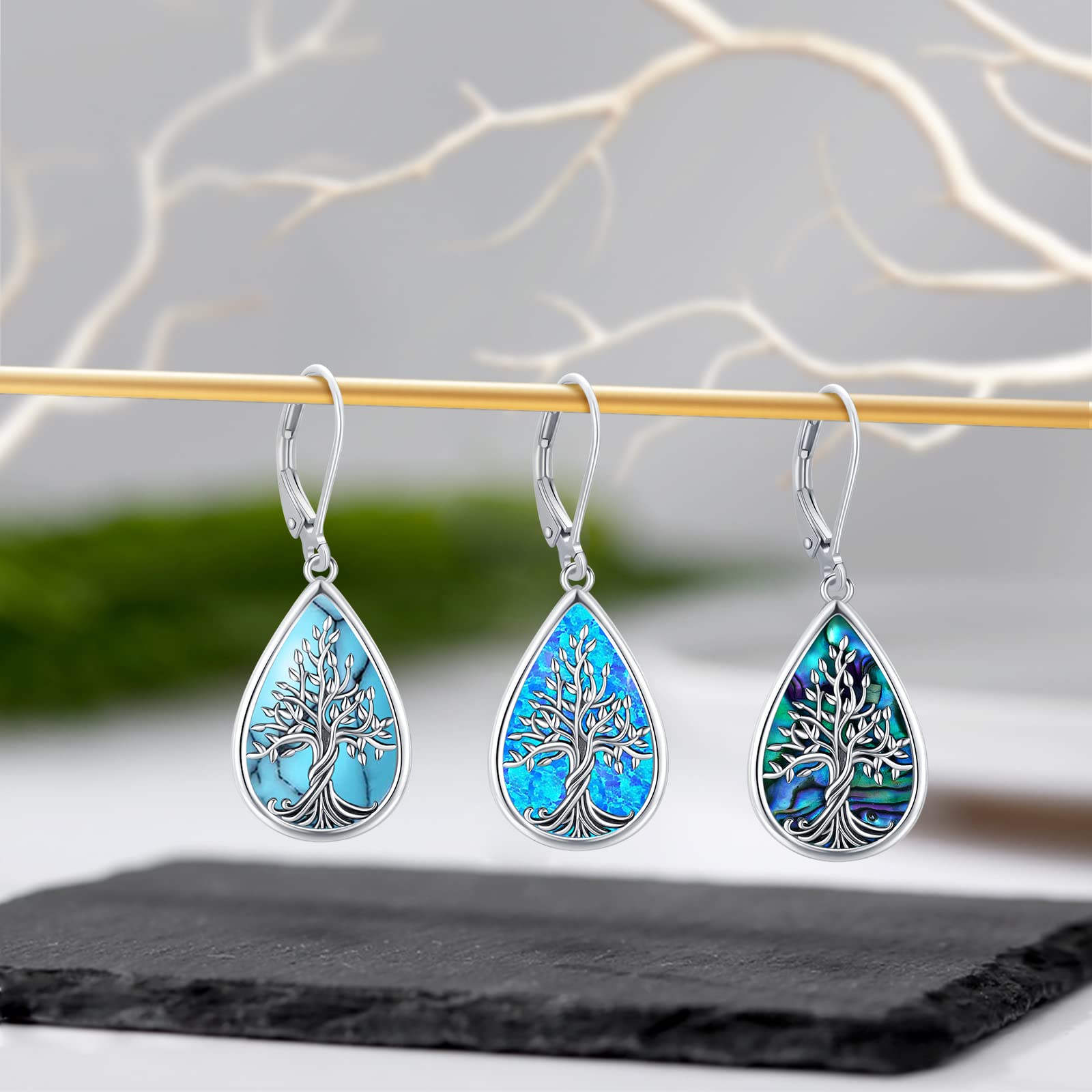 Eusense Orecchino con albero della vita Orecchini in argento 925 con conchiglia di abalone Orecchini pendenti Gioielli Regalo per donne ragazze