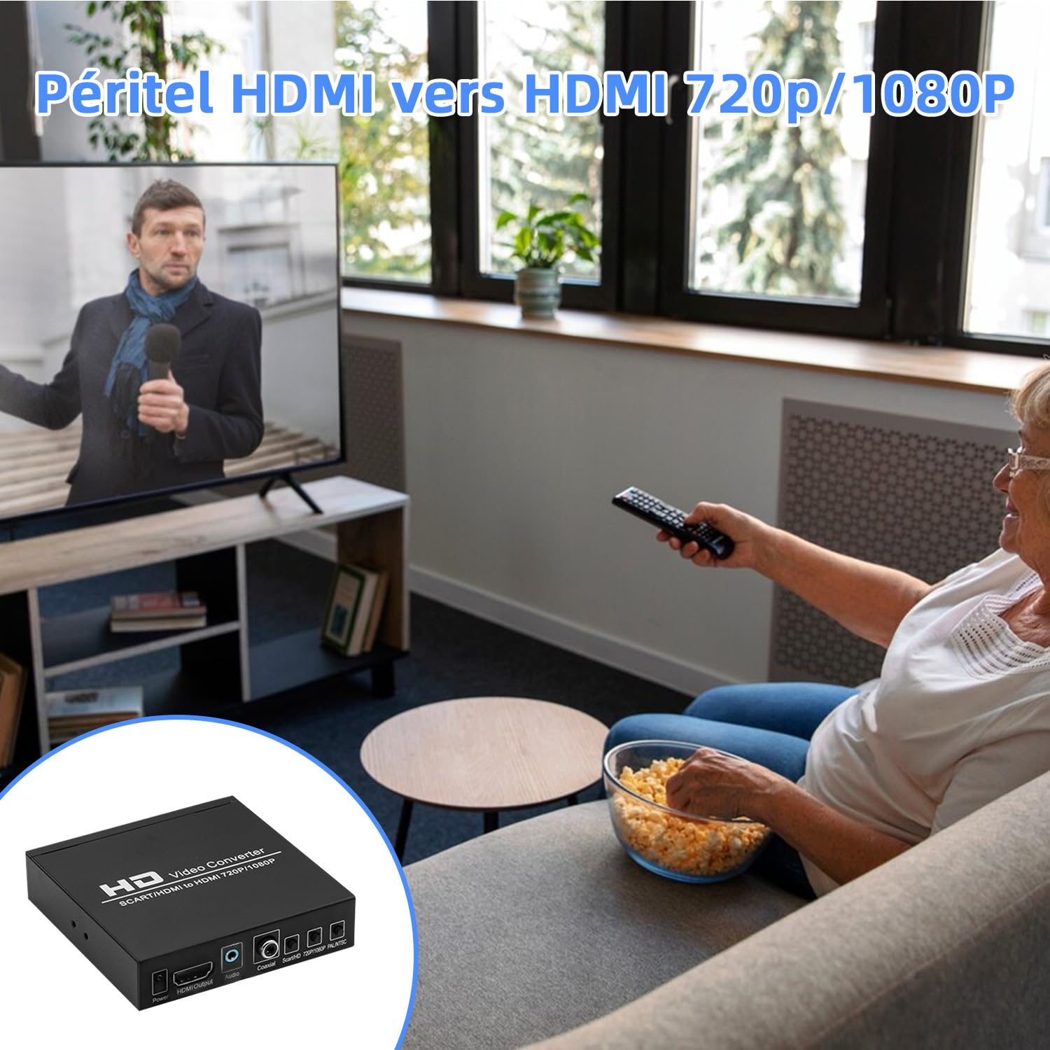 Mcbazel Convertisseur SCART+HDMI vers HDMI 720P/1080P 480I(NTSC)/576I(PAL) pour DVD, décodeur, Lecteur HD, GameConsole
