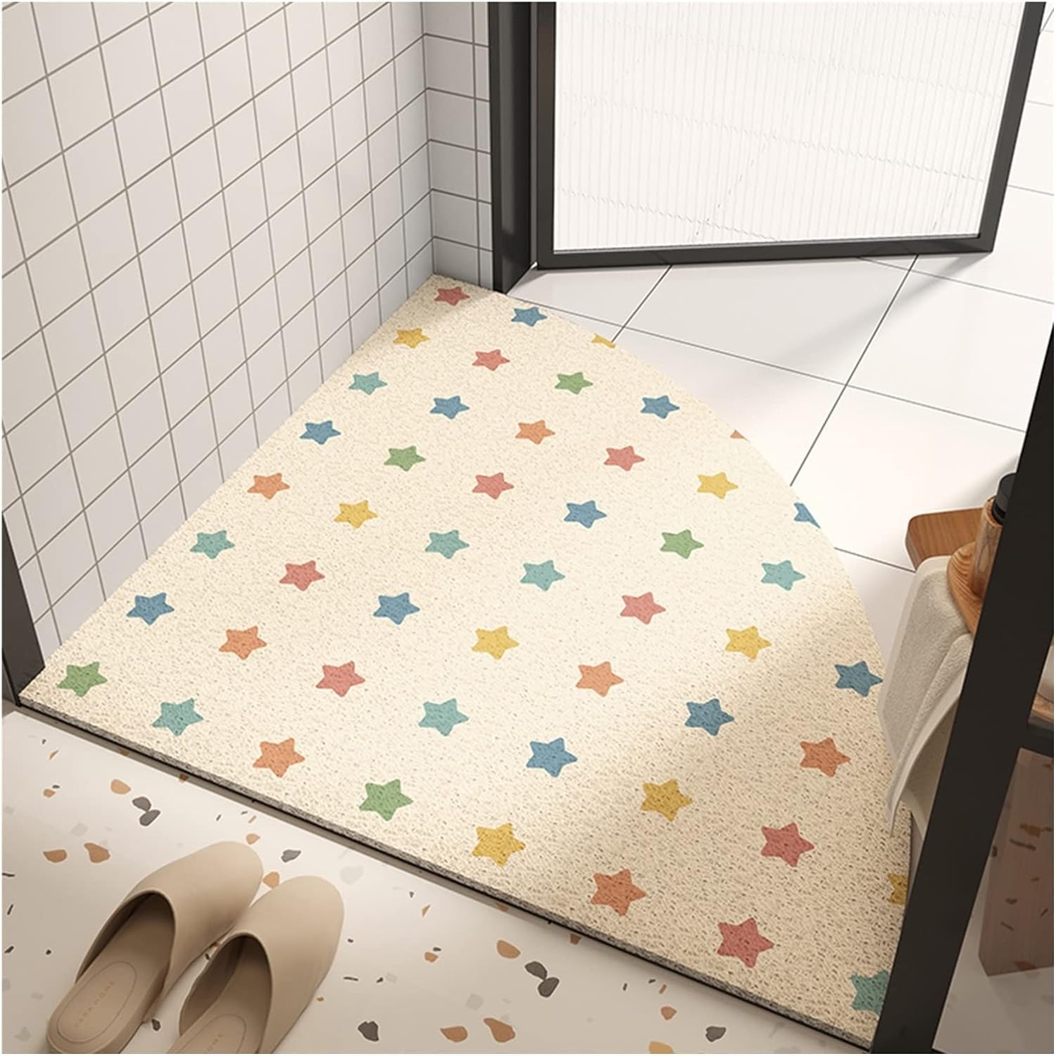 BHGFYXBS Shower Bath Mat, Fan-Shaped Bathroom Non-Slip Foot Pad Durable And Soft Floor Mat,Beige-80x80cm