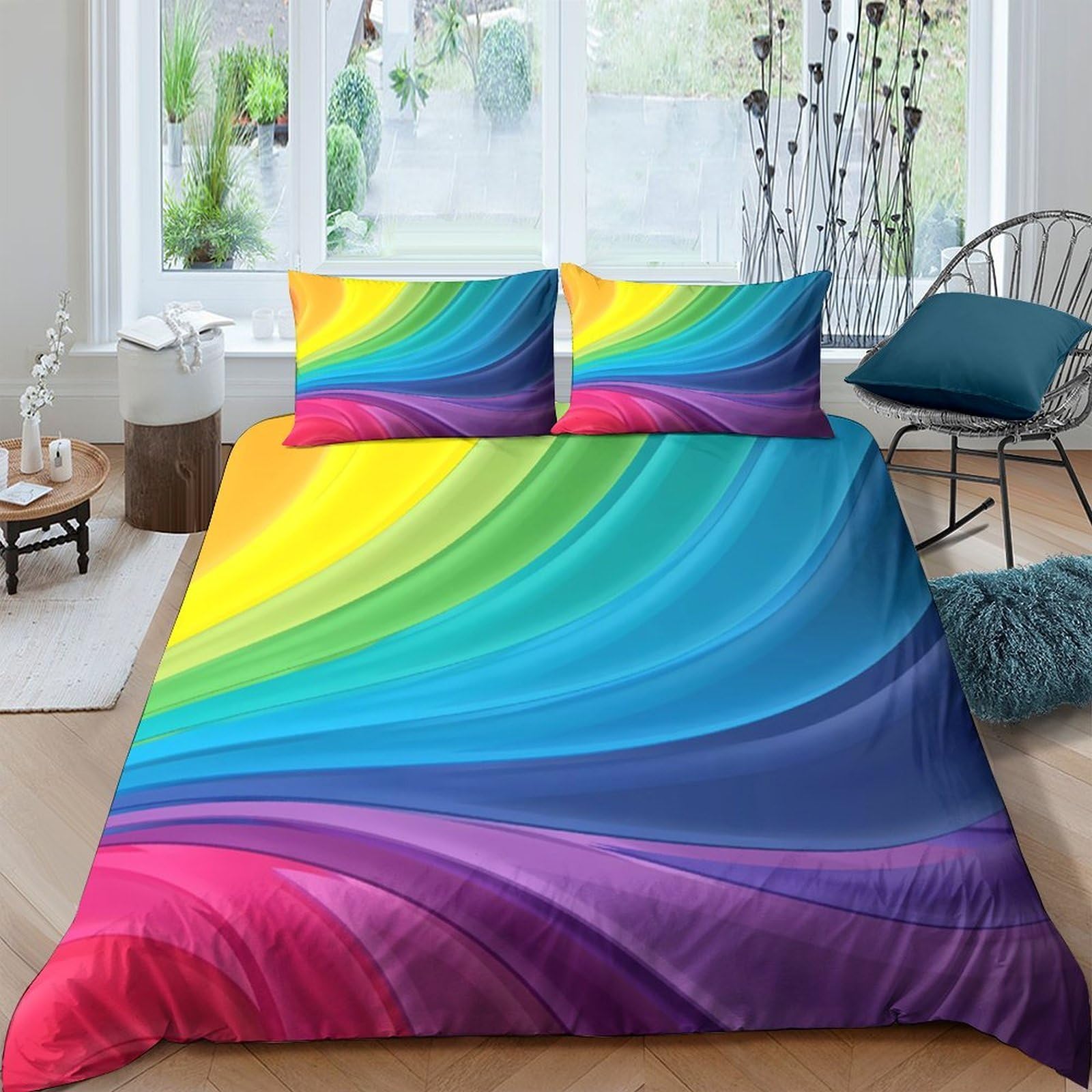 Ctjqhvkz Style-7 3D Printed Rainbow Wave Fitted Sheet Microfiber Soft Colorful Gradient Mattress Cover For Bedroom Decor Protection Single（135X200cm）