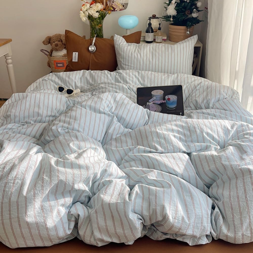 Covebett Striped Single Duvet Cover Sets Blue and Brown Stripes Geometric