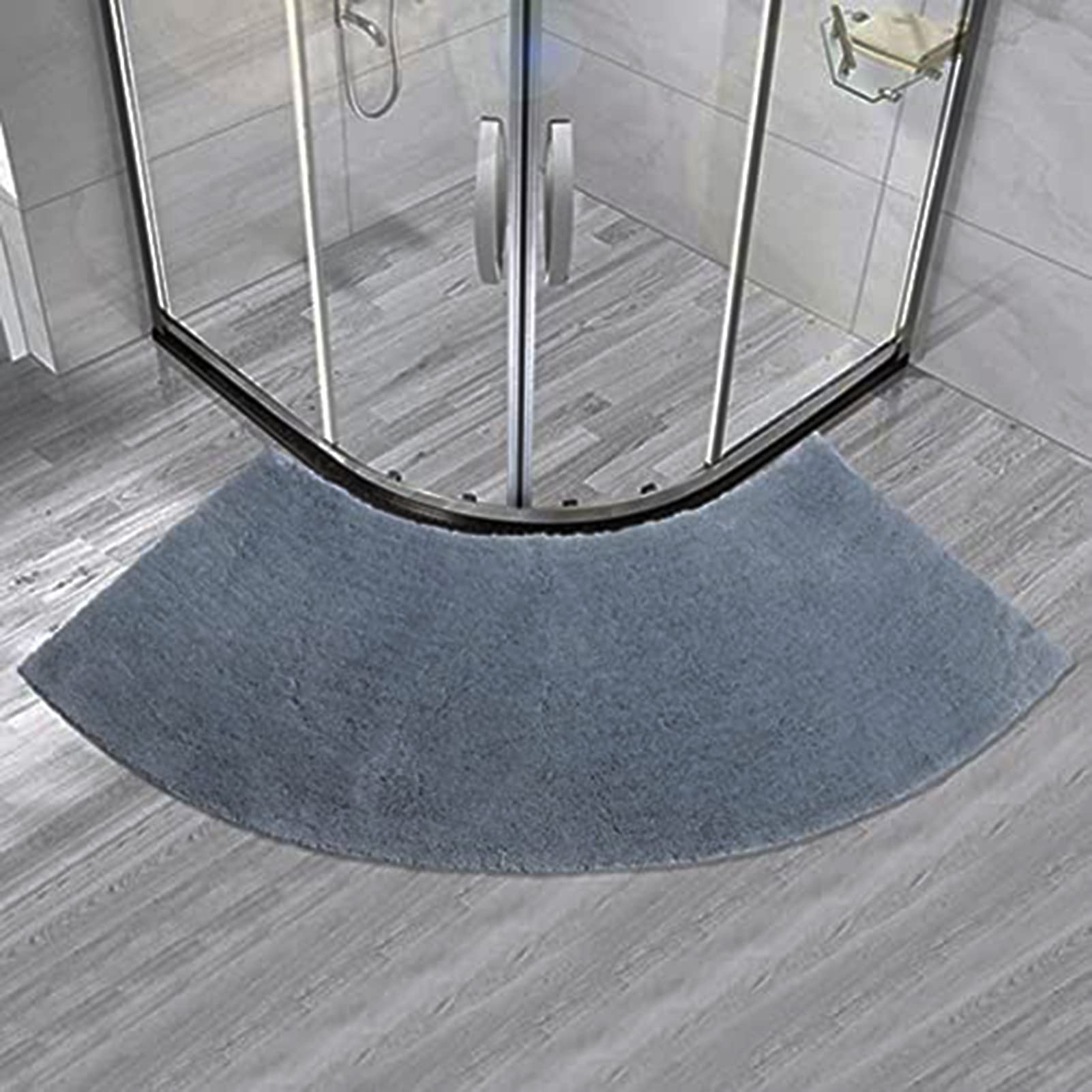 Gebogene Duschmatte, 45X143CM Badezimmerteppich Groß, Duschmatte Halbrund Mit Halb-Rundem Ausschnitt Flauschigweich, Vorleger Rundung Der Dusche An. (Grey)