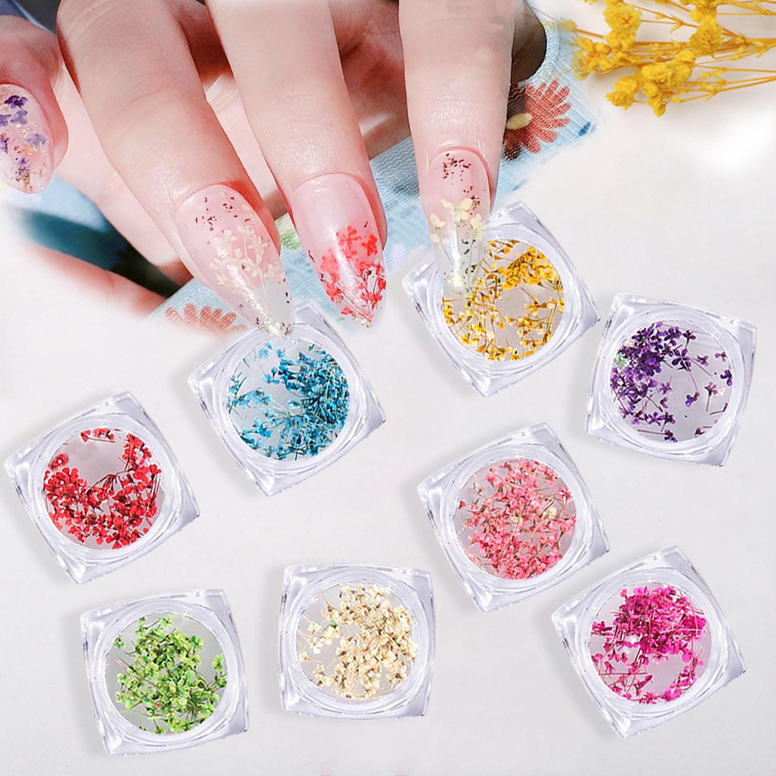 Dry Flowers Nail Art,8 Jars 3D Nail Art Dried Flower,Colorful Natural Real Dried Flower Nails Decals Supplies for Manicure Design Decoration DIY Craft (Colorful 8 Jars) - Image 2