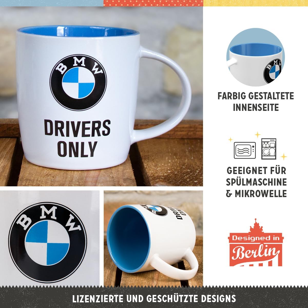 Nostalgic-Art Retro Coffee Mug, 11.2 oz, official license product (OLP), BMW – Drivers Only – Gift idea for car accessories fans, Large Ceramic Cup, Vintage Design