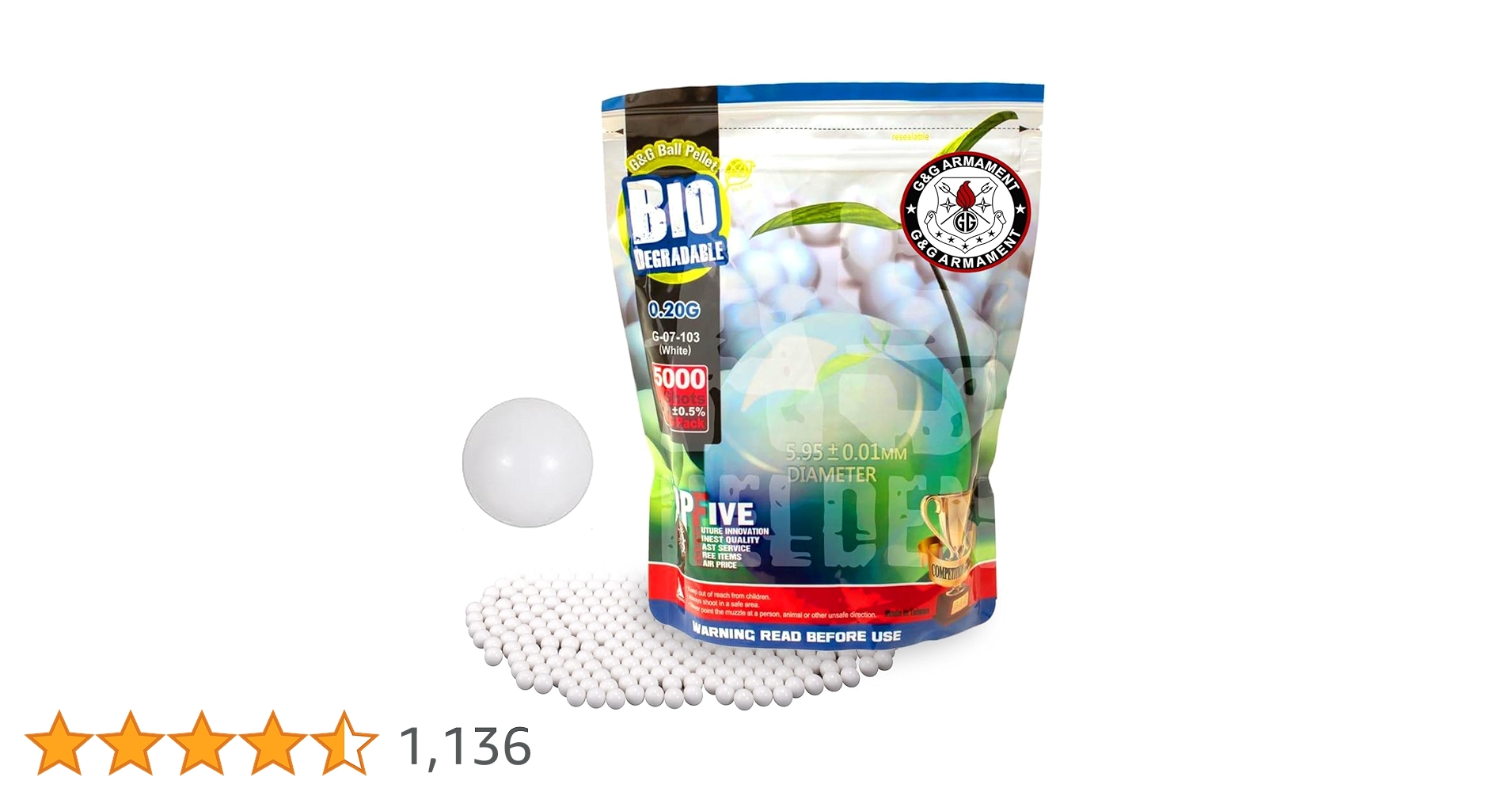 Amazon | G&G バイオBB弾 0.20g 1KG 5000shot ホワイト G-07-103 | BB