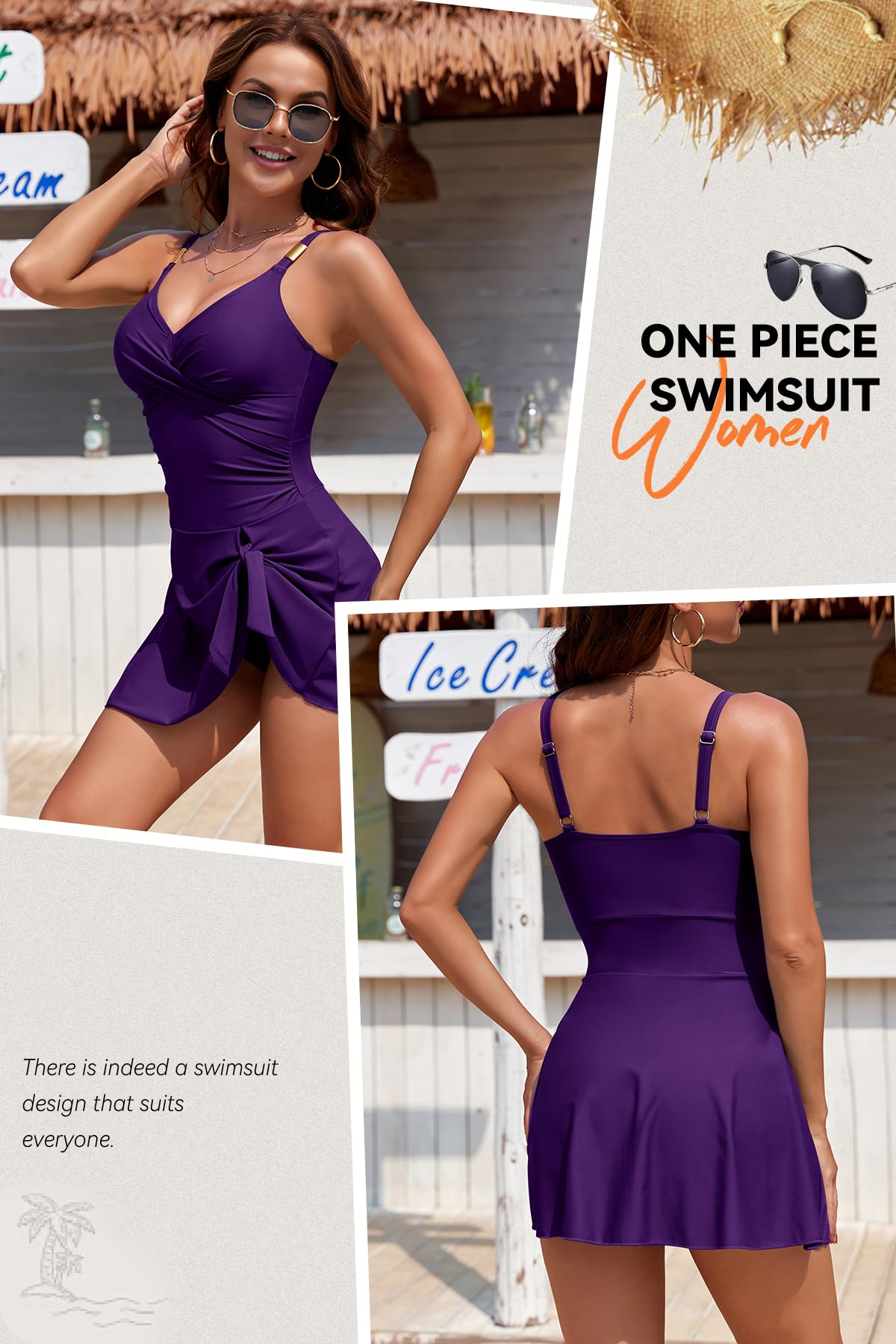 SHEKINI Donna Costume da Bagno con Gonna Scollo a V Push Up a Vita Alta Costumi da Mare Interi Beachwear Imbottito Controllo della Pancia Gonna da Spiaggia