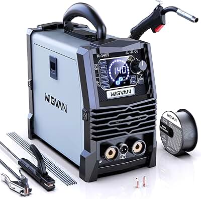 Soldador de Hilo sin Gas 3-en-1 Inverter 140A Sinérgico Flux MIG/MMA/Lift TIG, 60% ED, Tecnología IGBT, Alimentación de Hilo One-Touch, Ligero & Portátil para Bricolaje M140S