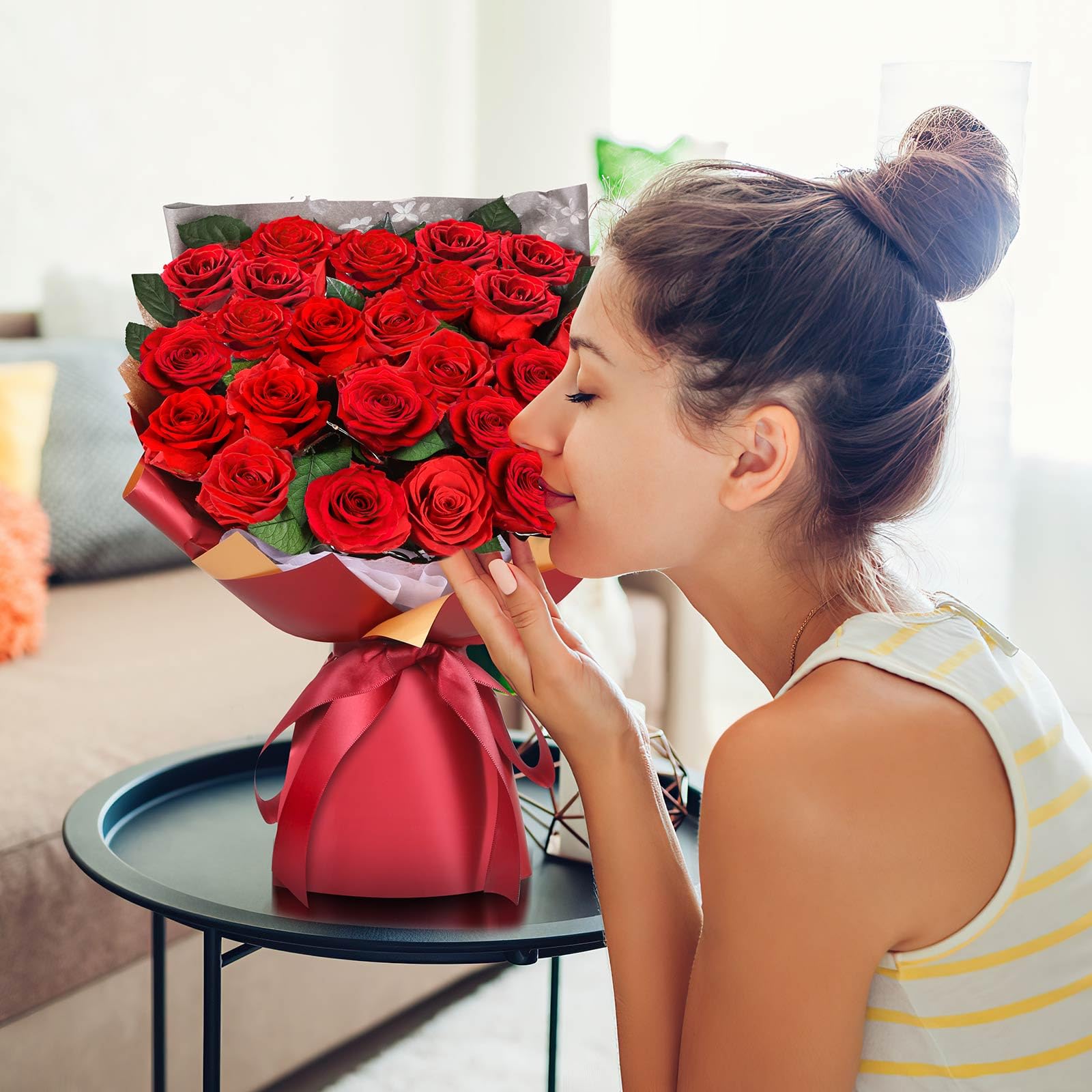 ADDWel Ewiger Rosenstrauß mit 24 echten konservierten roten Rosen, Infinity Rosen Blumenstrauß, Geschenke für Frauen, Geschenk für Freundin Mama Ehefrau zum Geburtstag, Jahrestag Weihnachten