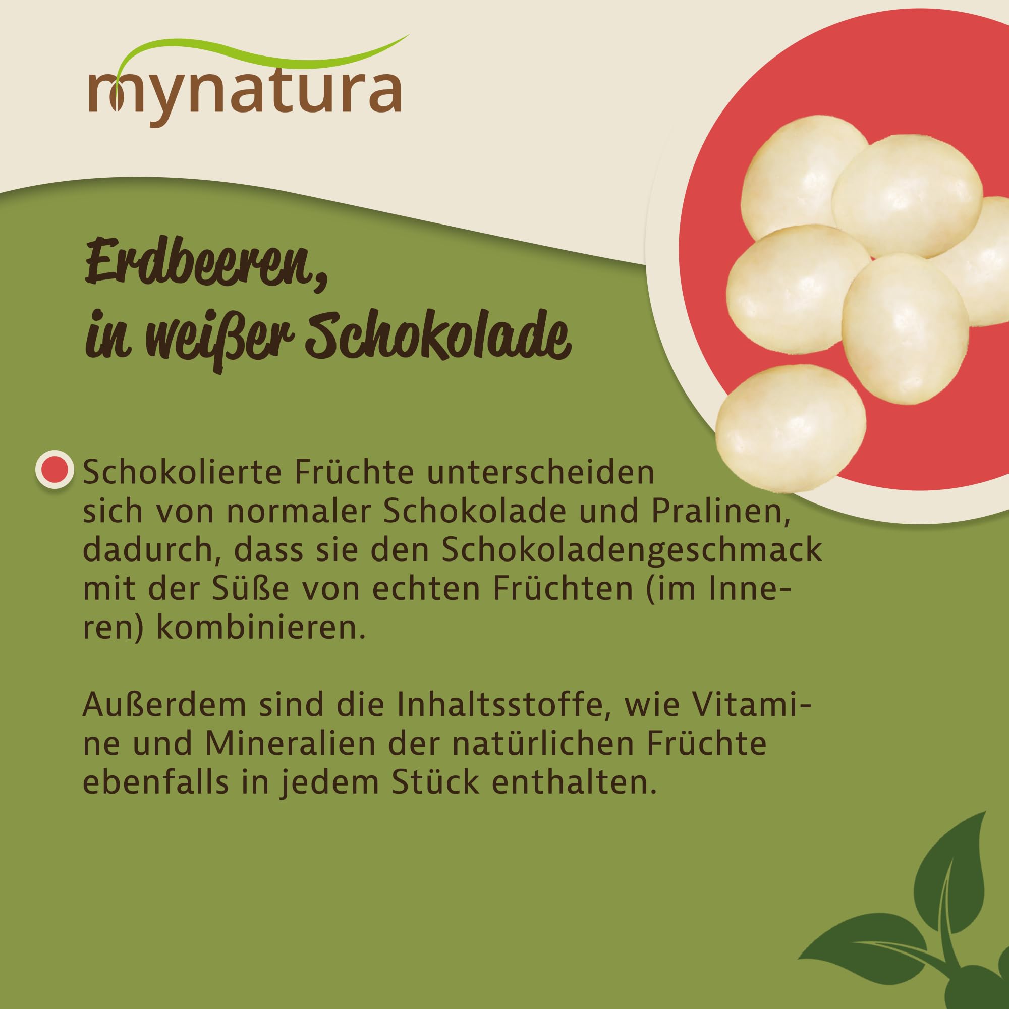Mynatura Erdbeeren, gefriergetrocknet, in weißer Schokolade I Erdbeeren I umhüllt von Schokolade I Müsli I Snack I Süß I Beutel (1x 1000g)