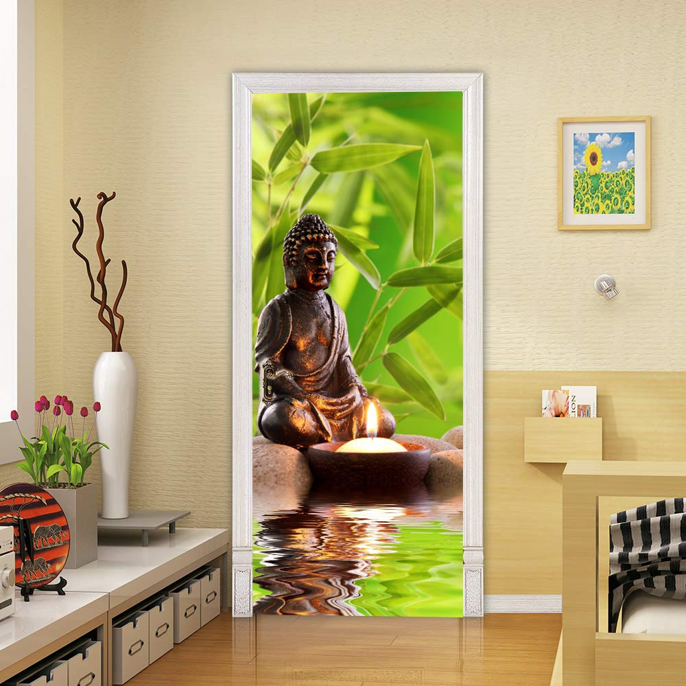 Adesivo 3D Per Porte Buddha | Pellicola Autoadesiva 77x200cm, PVC Impermeabile