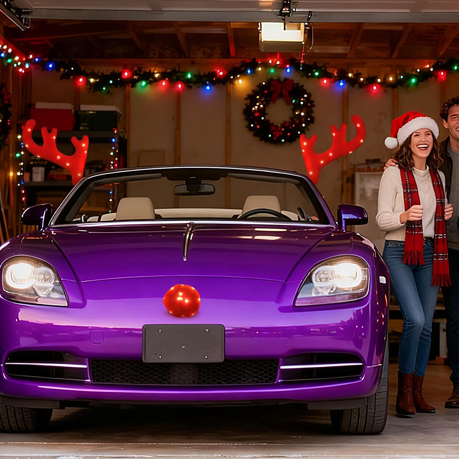 Kit Cornes de Renne pour Voiture Jolies décorations Lumineuses de Noël pour