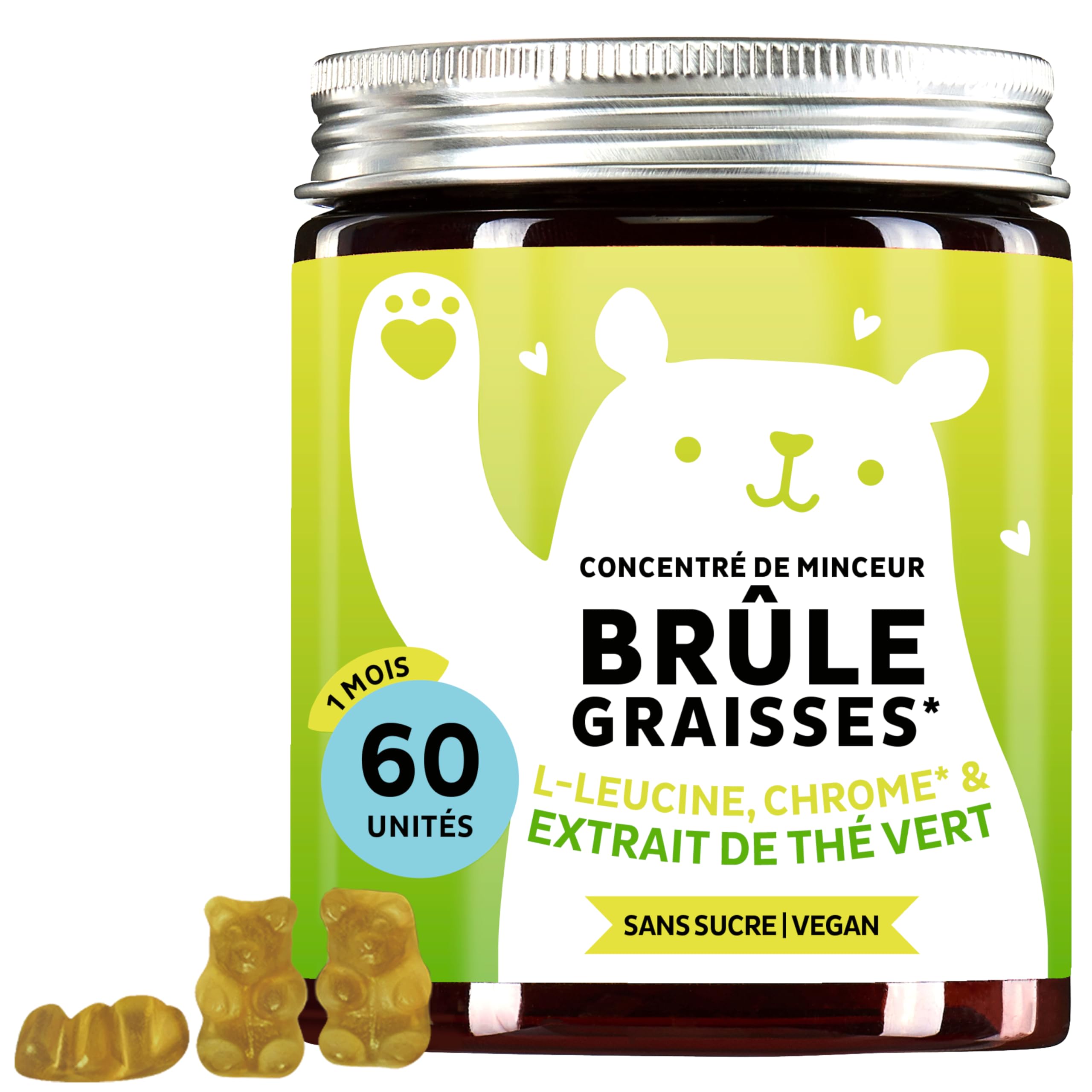 Gummies Complexe de Nutriments – Concentré De Minceur Gummies Avec Chrome, Biotine, Zinc, L-Leucine & Extrait De Thé Vert – 60 unités (1 mois), Vegan, Sans Sucre, Bears With Benefits
