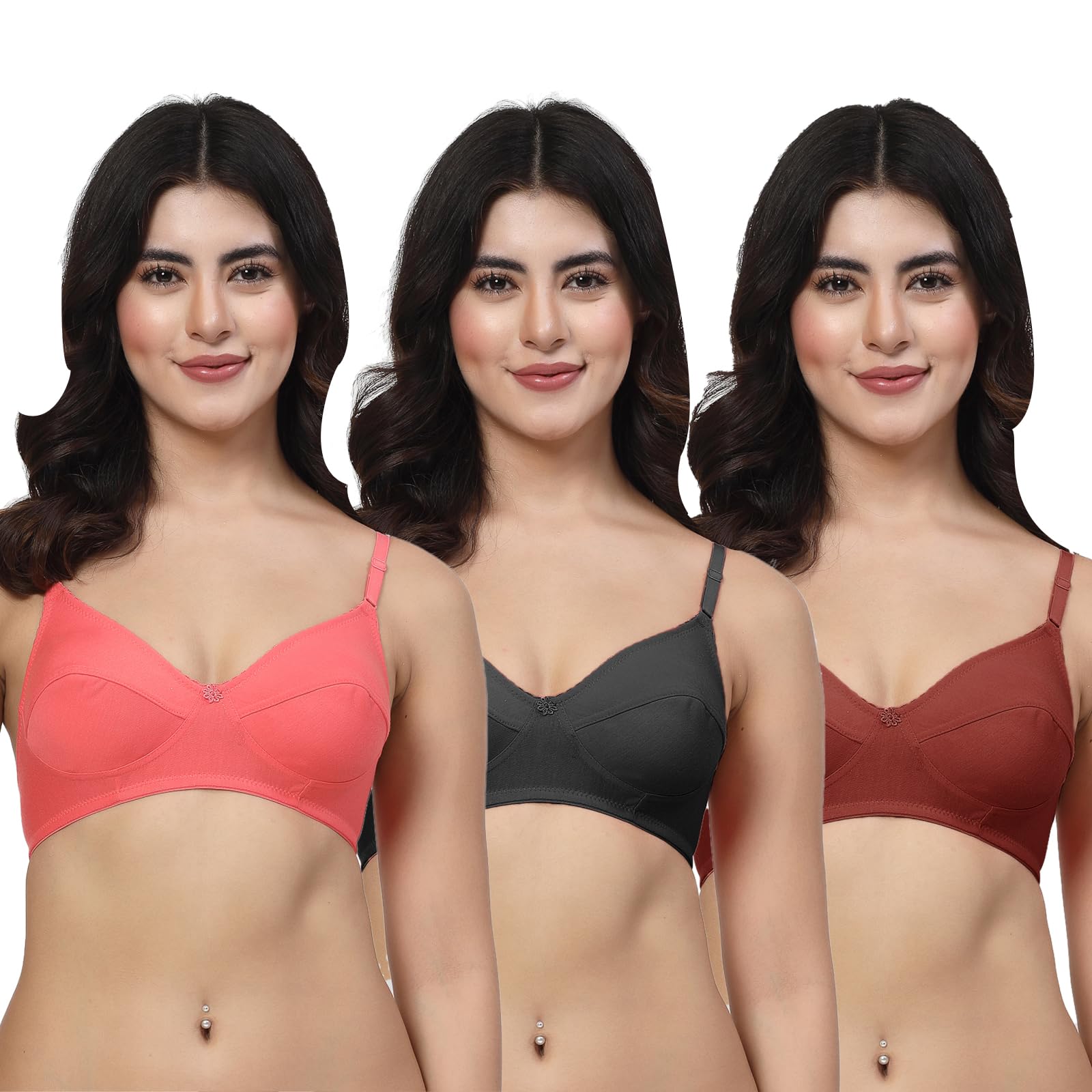 LILY Black, Fawn, LGreen Non Padded Dailywear Bra (manoop-Black-Fawn-LGreen)-image-43