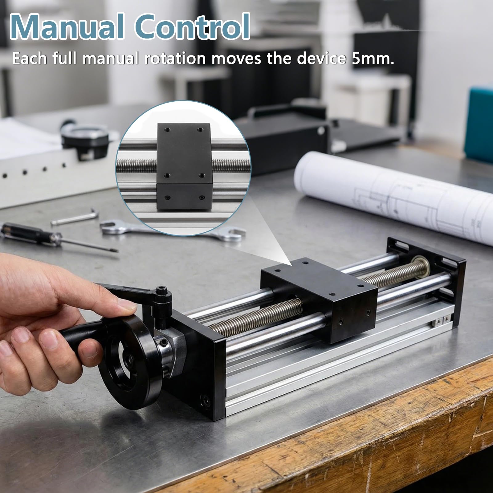 LinearfüHrung mit Handrad, 200mm Verfahrweg Manuelle Linearschiene mit Verriegelung, Lineartisch Kugelumlaufspindel für CNC-Ausrüstung Transformation
