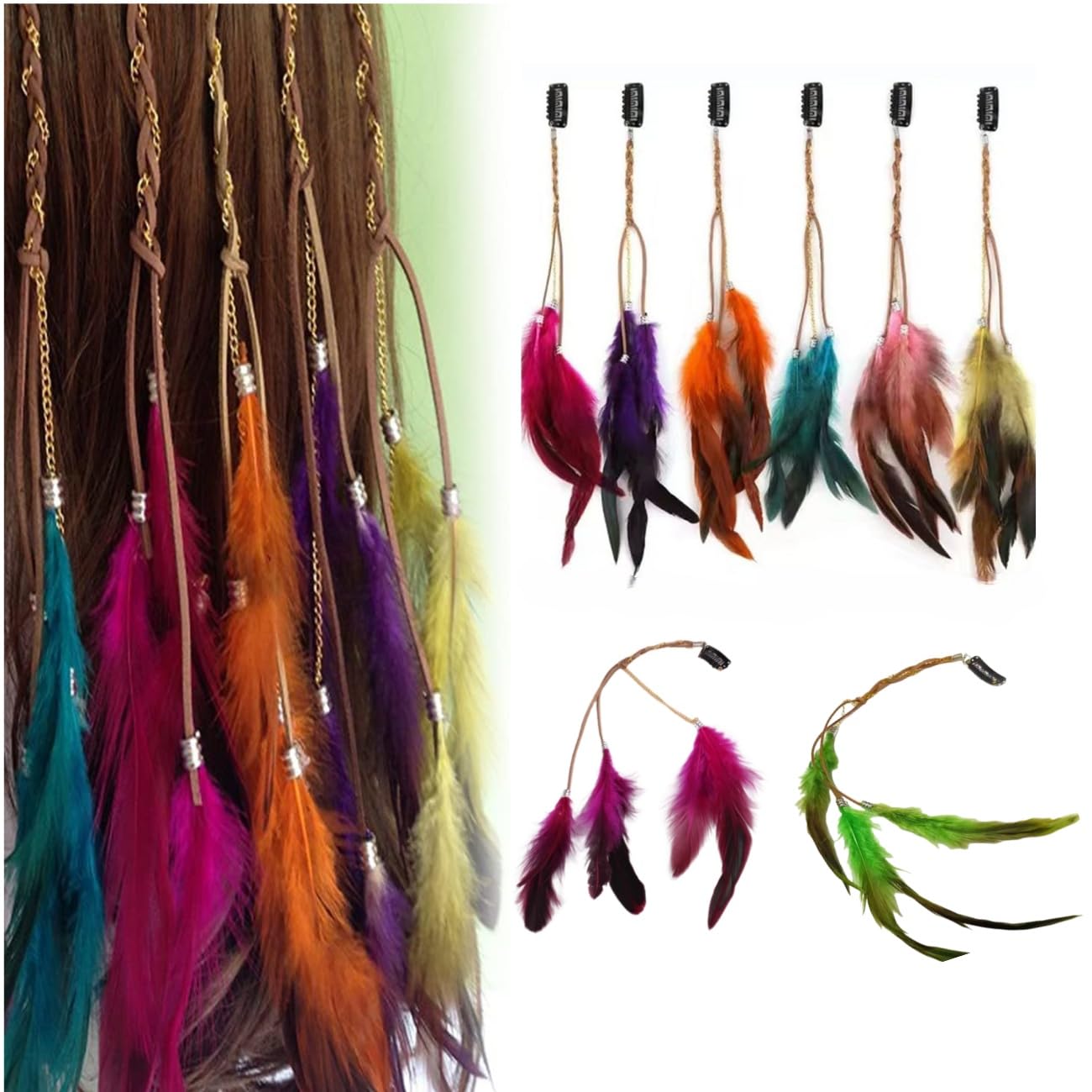 8 Pcs Handmade Boho Hair Extensions Bohemian Hippie Hairpin Headdress Accessories for Girls Women Lady